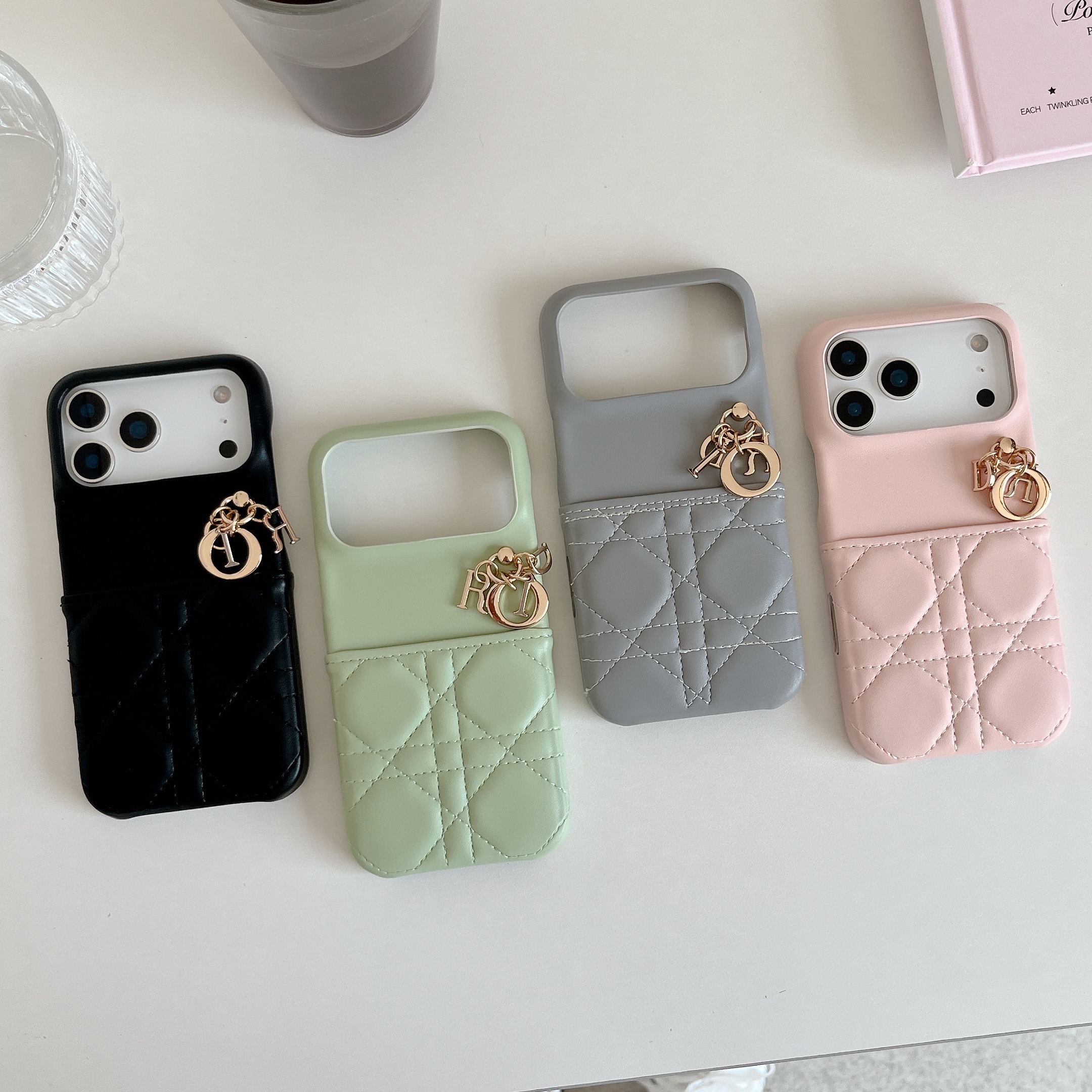 Stylish Leather CD iPhone Case With Card Holder Pink For iPhone 17 Series-GECD018