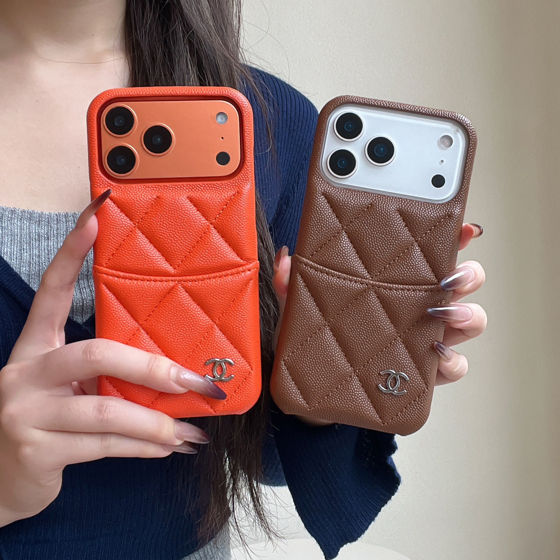 Classic Leather CC iPhone Case With Card Holder Brown For iPhone 17 Series-GECC034