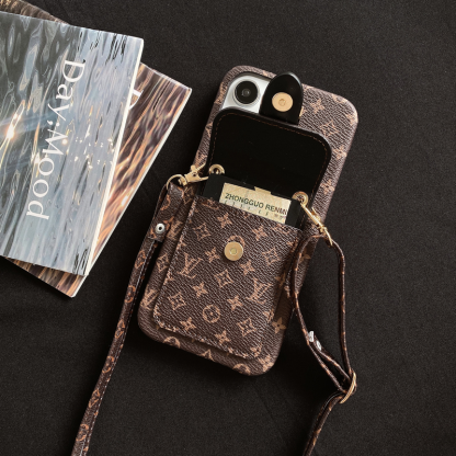 Monogram iPhone Case With Card Holder and Strap Brown-ZST231113-GTOCASE