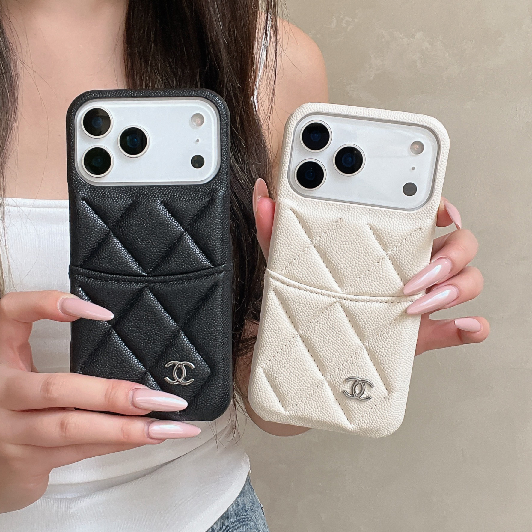 Leather CC iPhone Case With Card Holder Black For iPhone 17 Series-GECC024