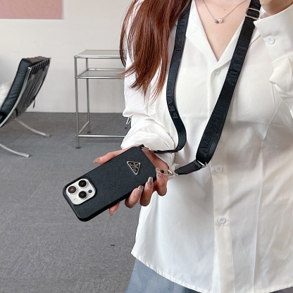 Leather PR Case With Strap For iPhone Black-PGS241837-GTOCASE