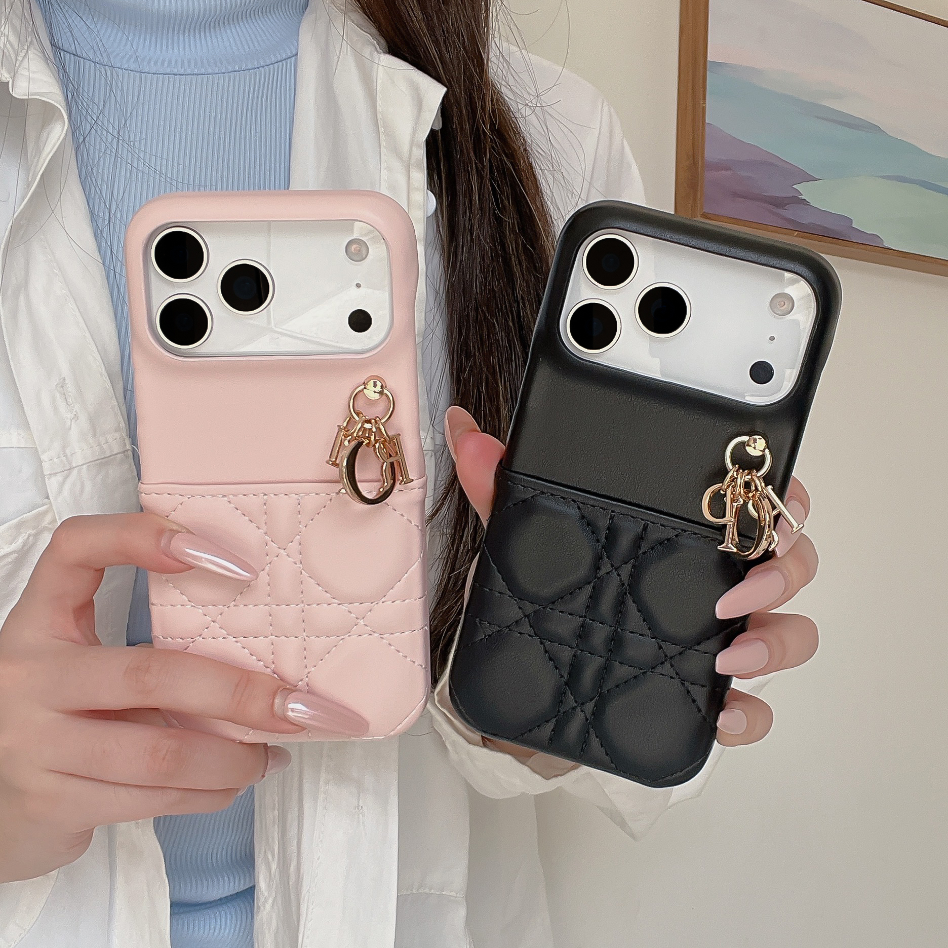 Stylish Leather CD iPhone Case With Card Holder Pink For iPhone 17 Series-GECD018