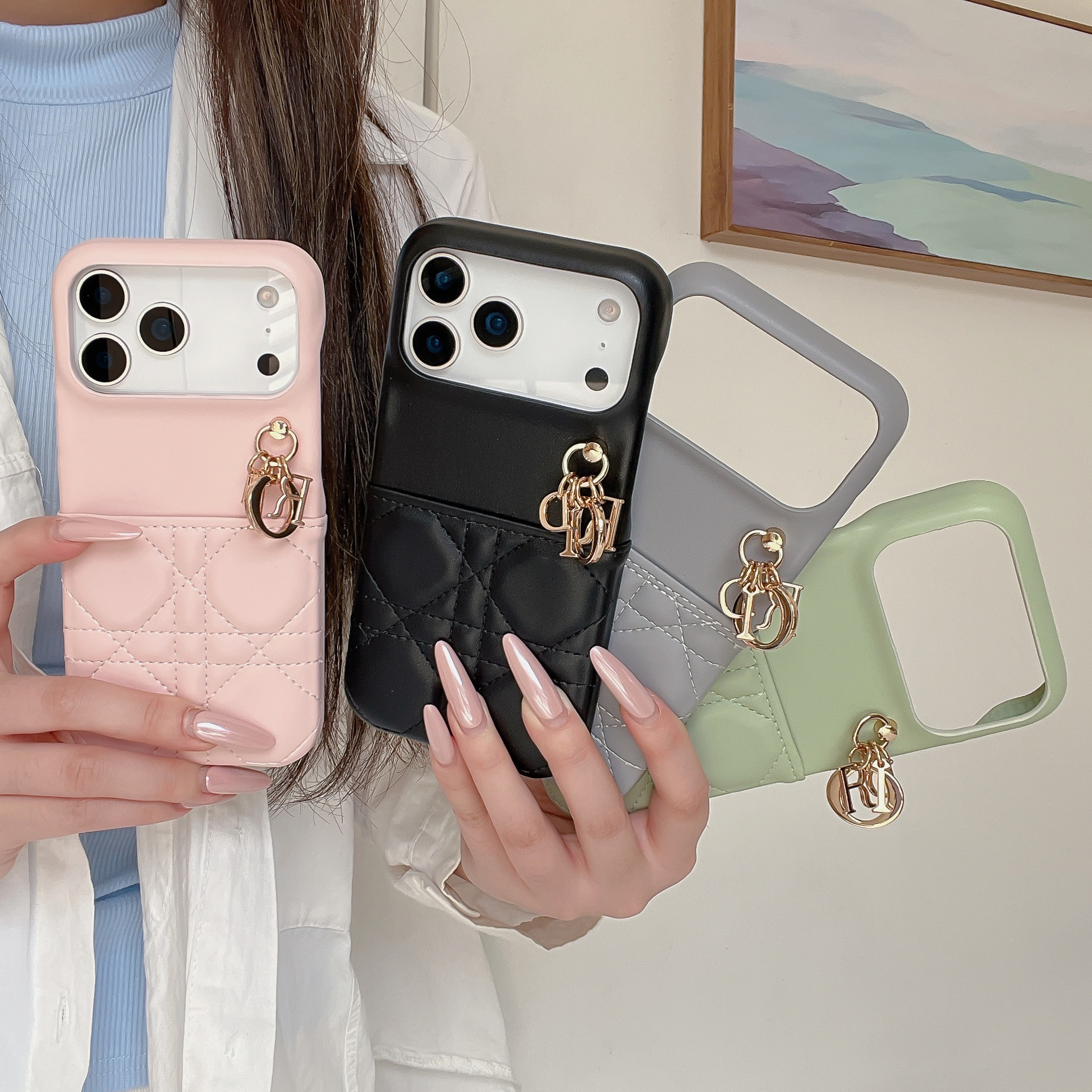 Stylish Leather CD iPhone Case With Card Holder Pink For iPhone 17 Series-GECD018