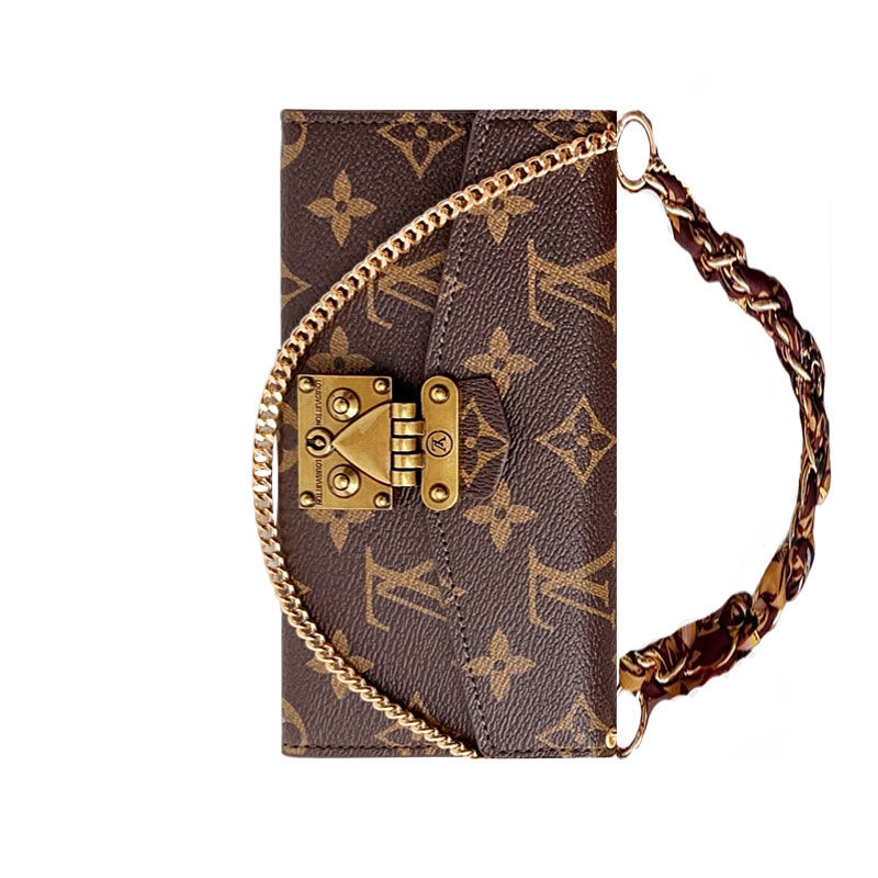 Luxury Leather Folio Monogram iPhone Case with Wallet And Wristlet Lanyard-GEMTY004