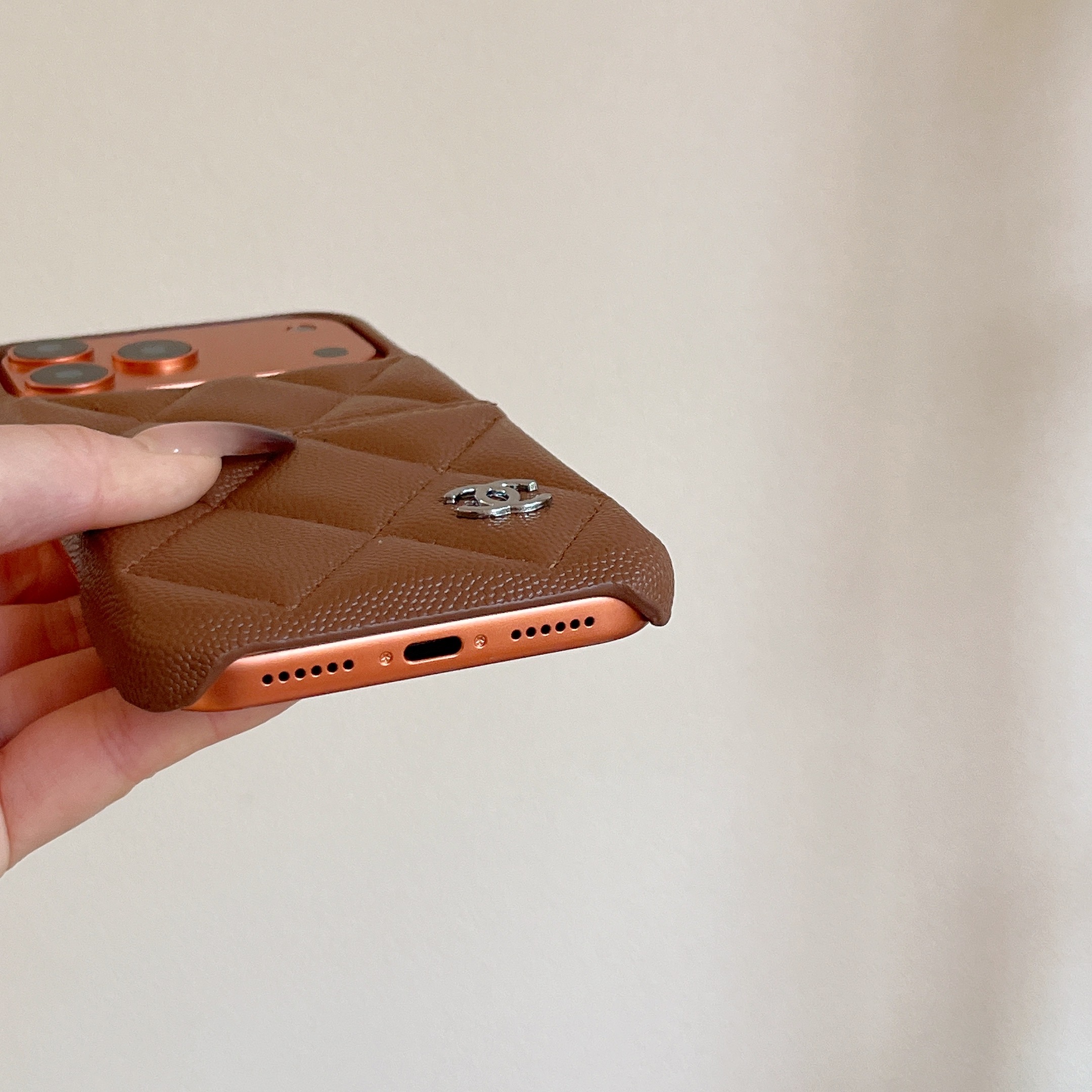 Classic Leather CC iPhone Case With Card Holder Brown For iPhone 17 Series-GECC034