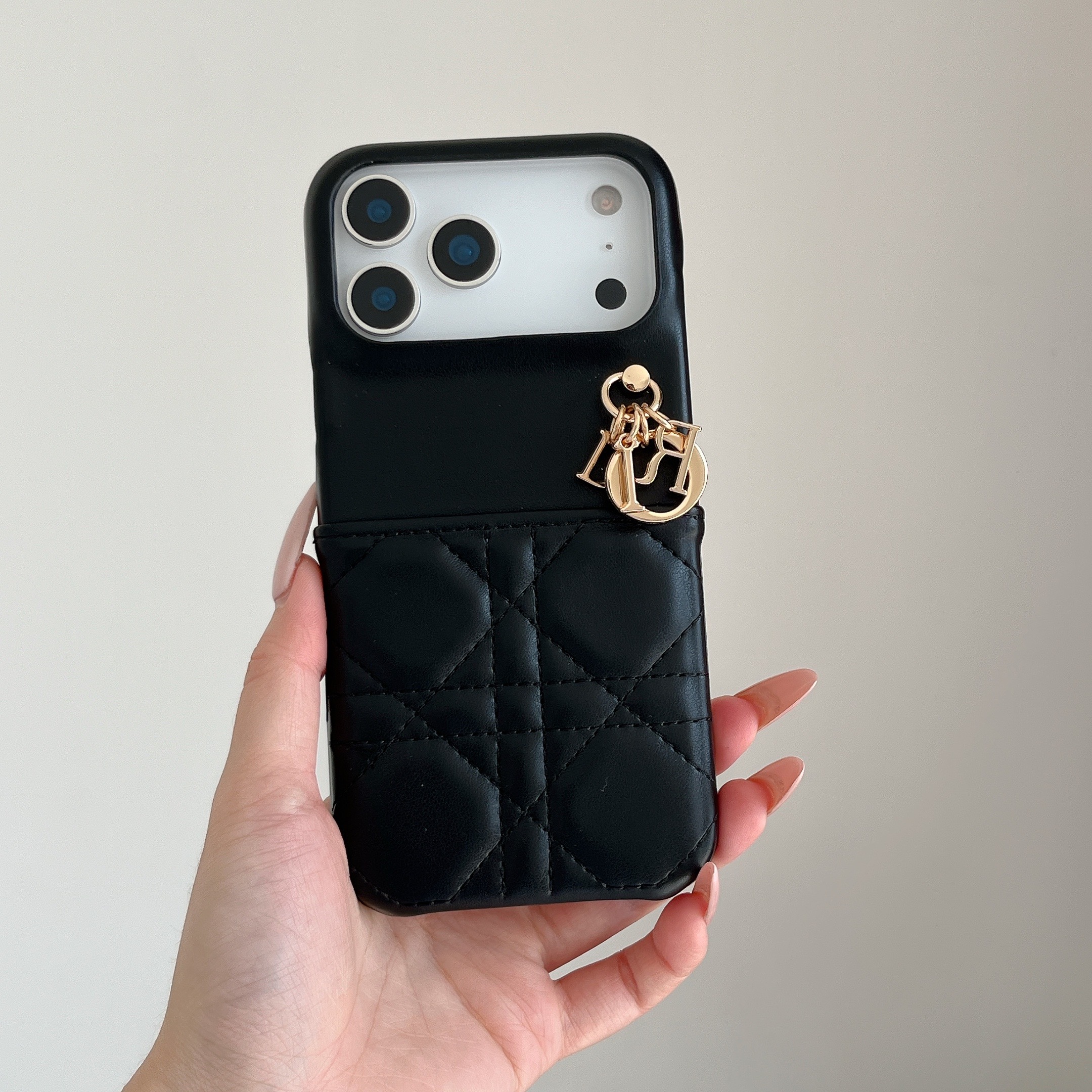 Stylish Leather CD iPhone Case With Card Holder Black For iPhone 17 Series-GECD019