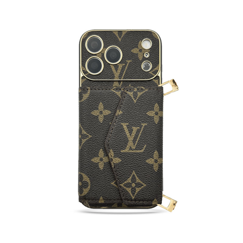 LV iPhone Case for iPhone 17 / 16 / 15 Pro Max – Flip Wallet Case with Strap