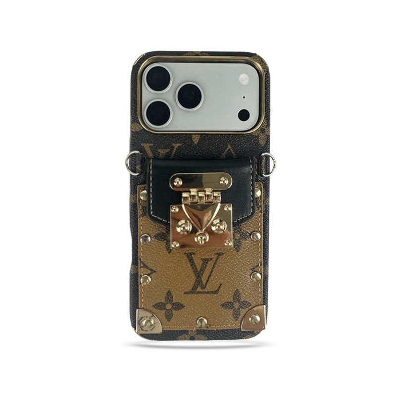 LV iPhone Case for iPhone 17 / 16 / 15 Pro Max – Flip Wallet Case with Strap