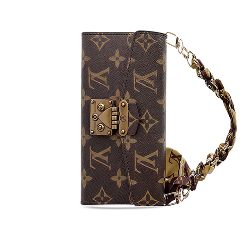 Luxury Monogram iPhone Case With Card Holder And chain For iPhone 17 Series-GELV099