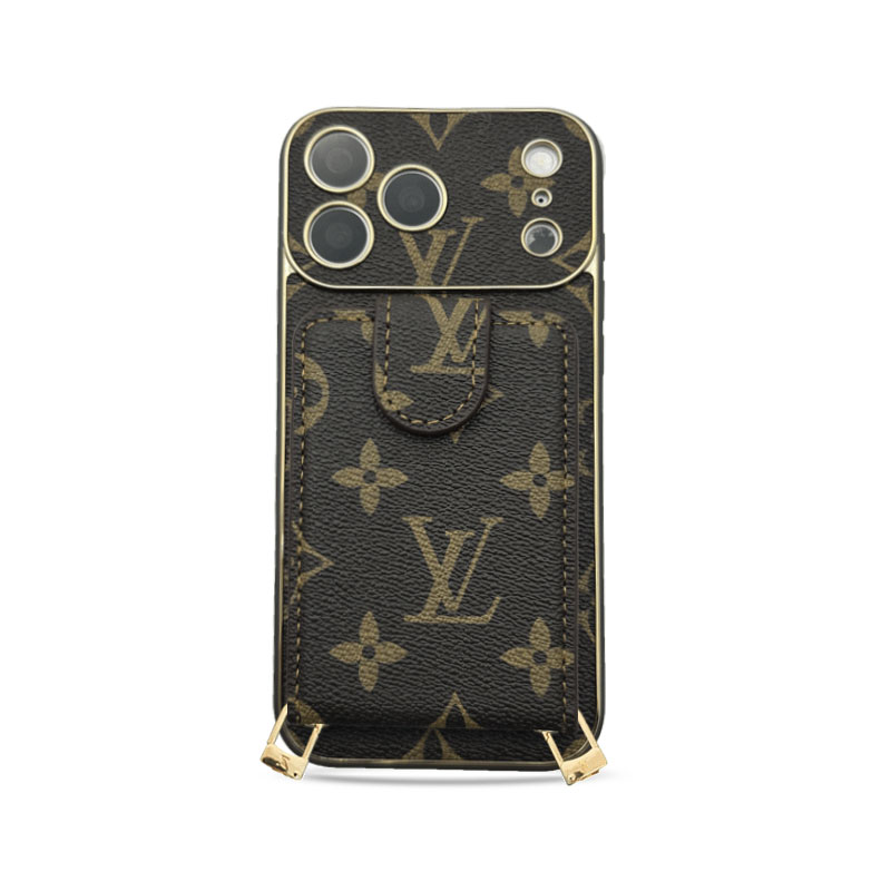LV iPhone Case for iPhone 17 / 16 / 15 Pro Max – Flip Wallet Case with Strap