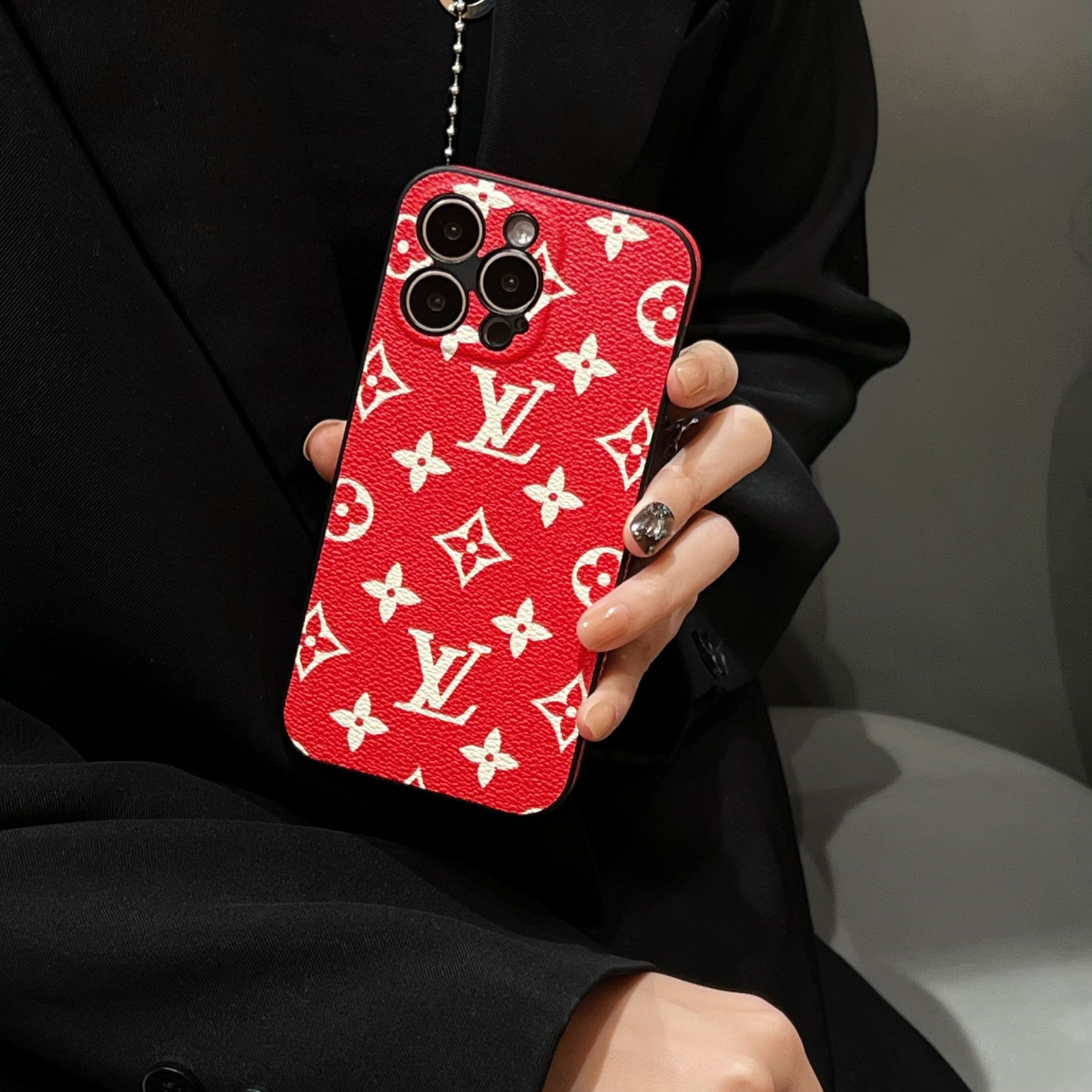 Leather Monogram iPhone Case Red(Compatible With Magsafe)-GTOCASE