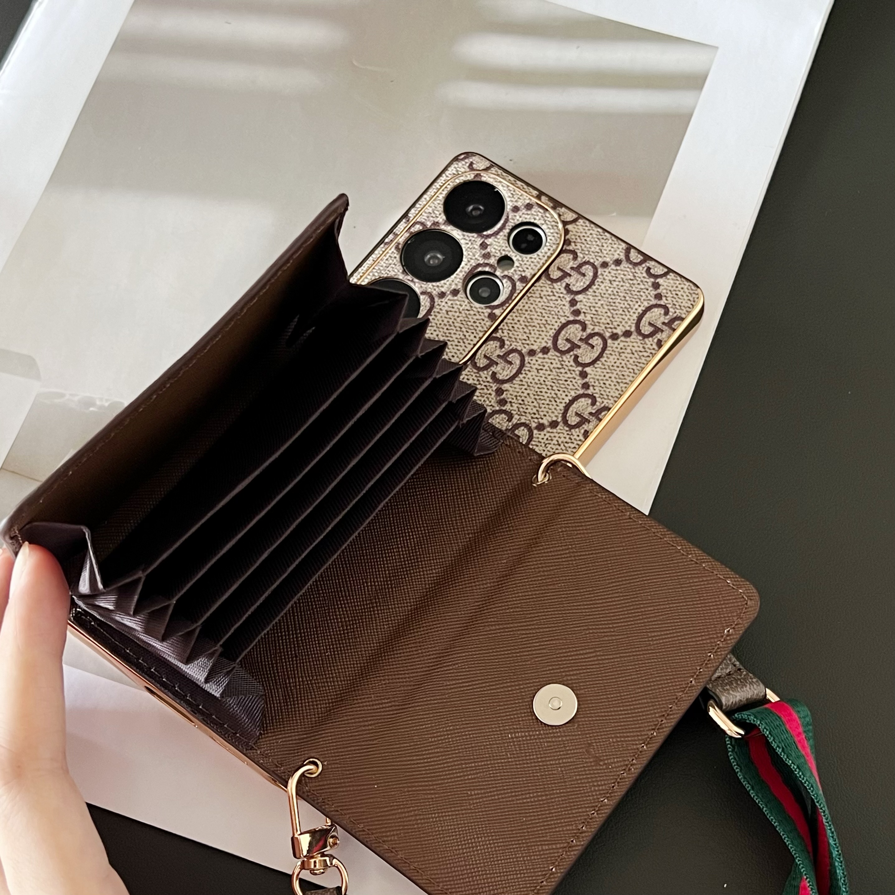 Premium Leather GG Samsung Galaxy S Series Case With Wallet And Crossbody Strap-GEGG113