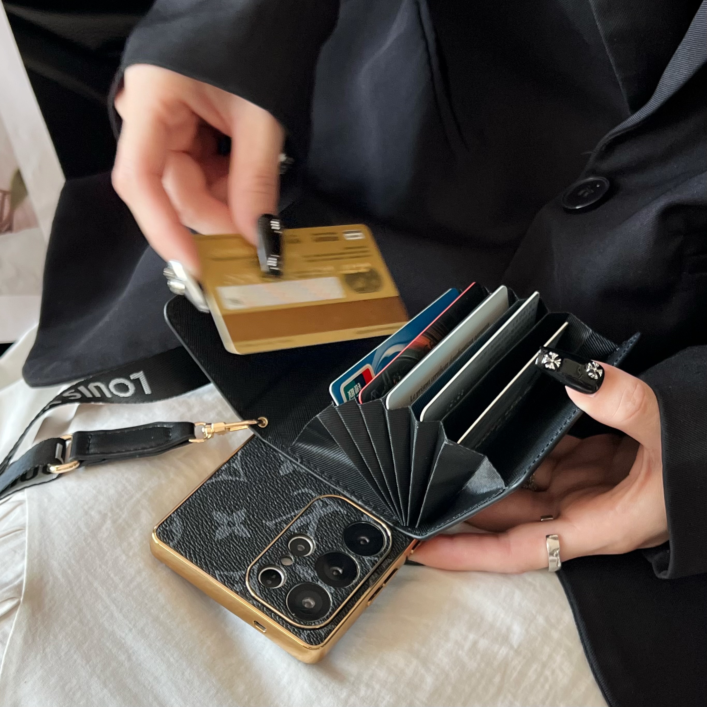 Stylish Leather Monogram Samsung Galaxy S Series Case With Wallet And Crossbody Strap-GELV112