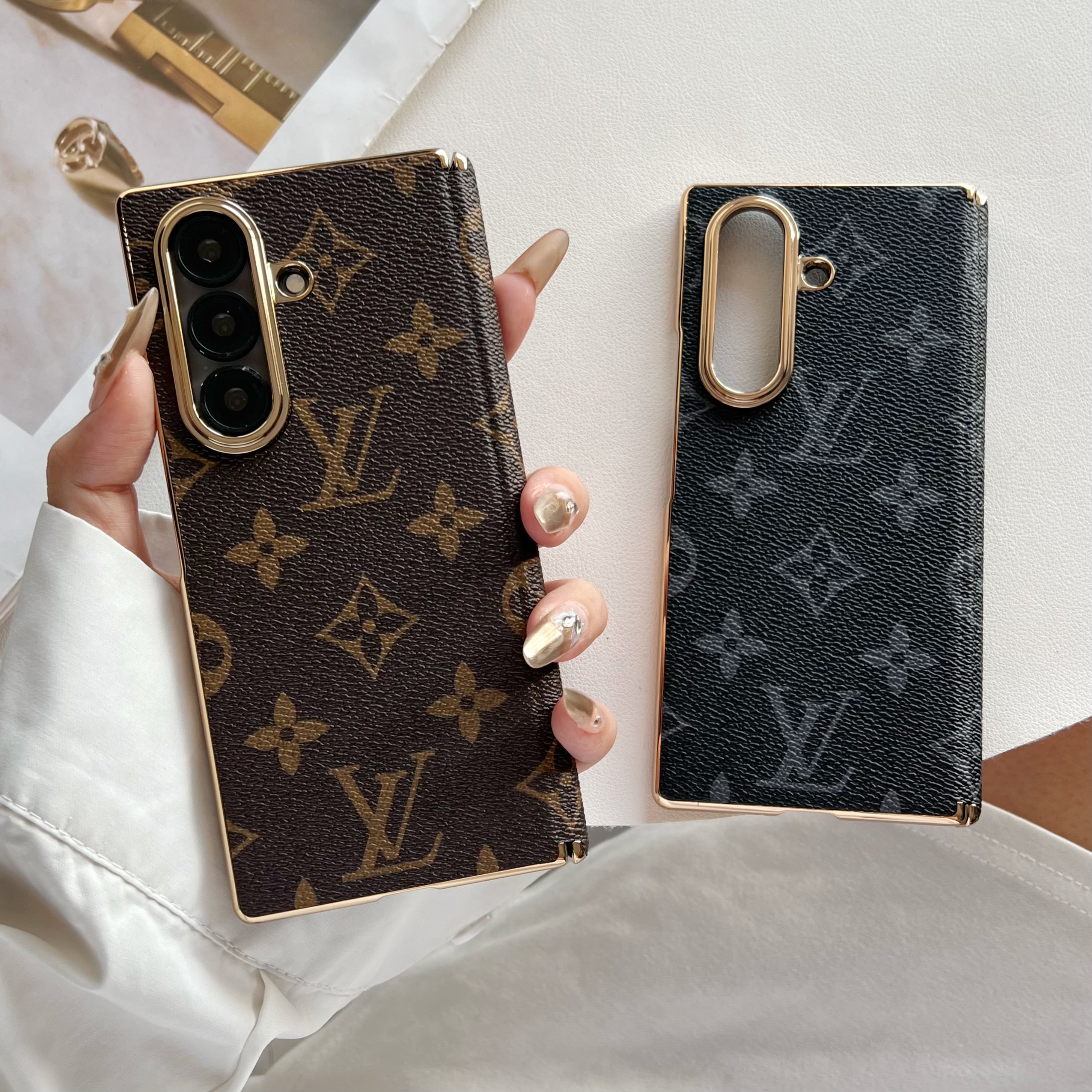 Premium Leather Monogram Samsung Galaxy Z Fold Series Case Big Printing-GELV107