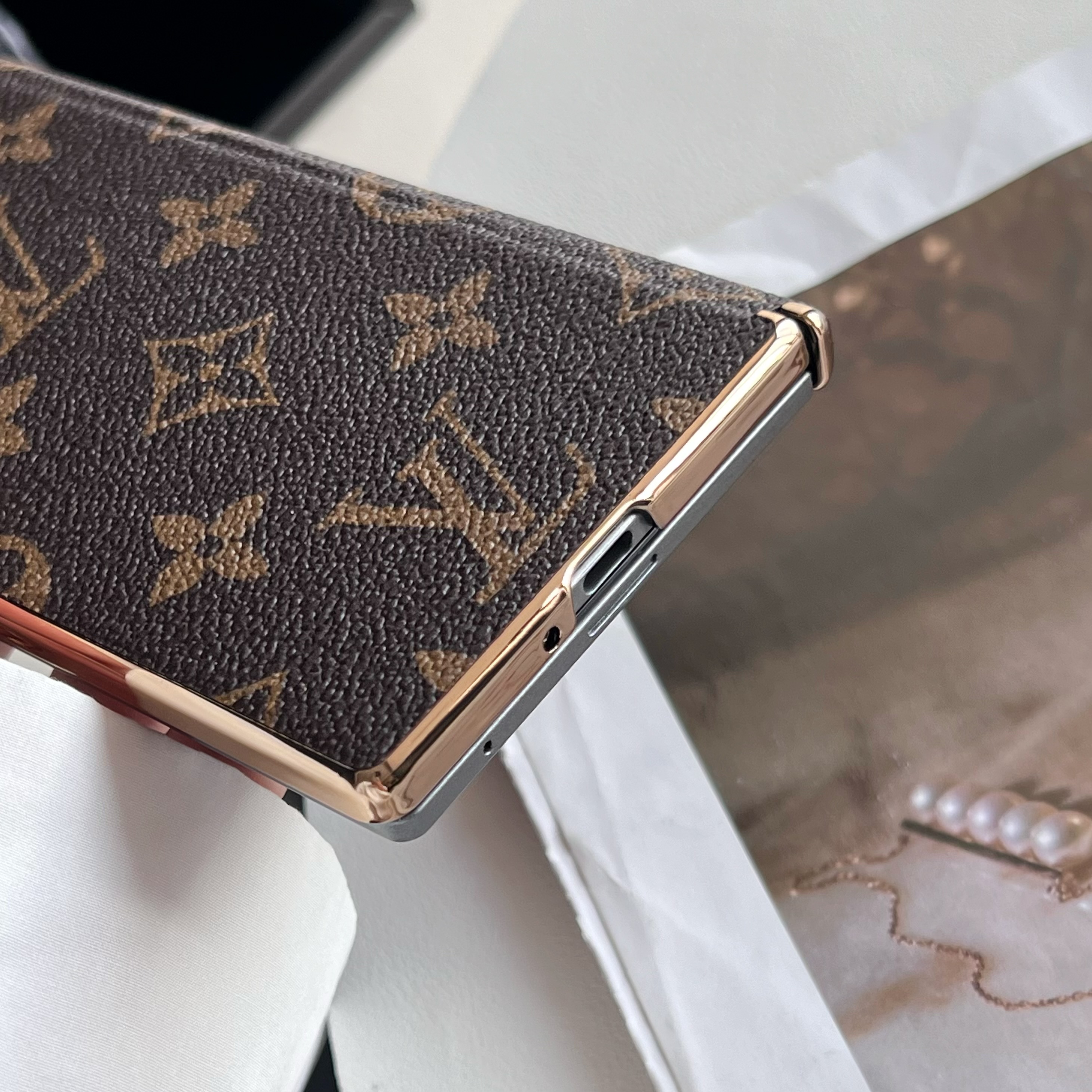 Premium Leather Monogram Samsung Galaxy Z Fold Series Case Big Printing-GELV107