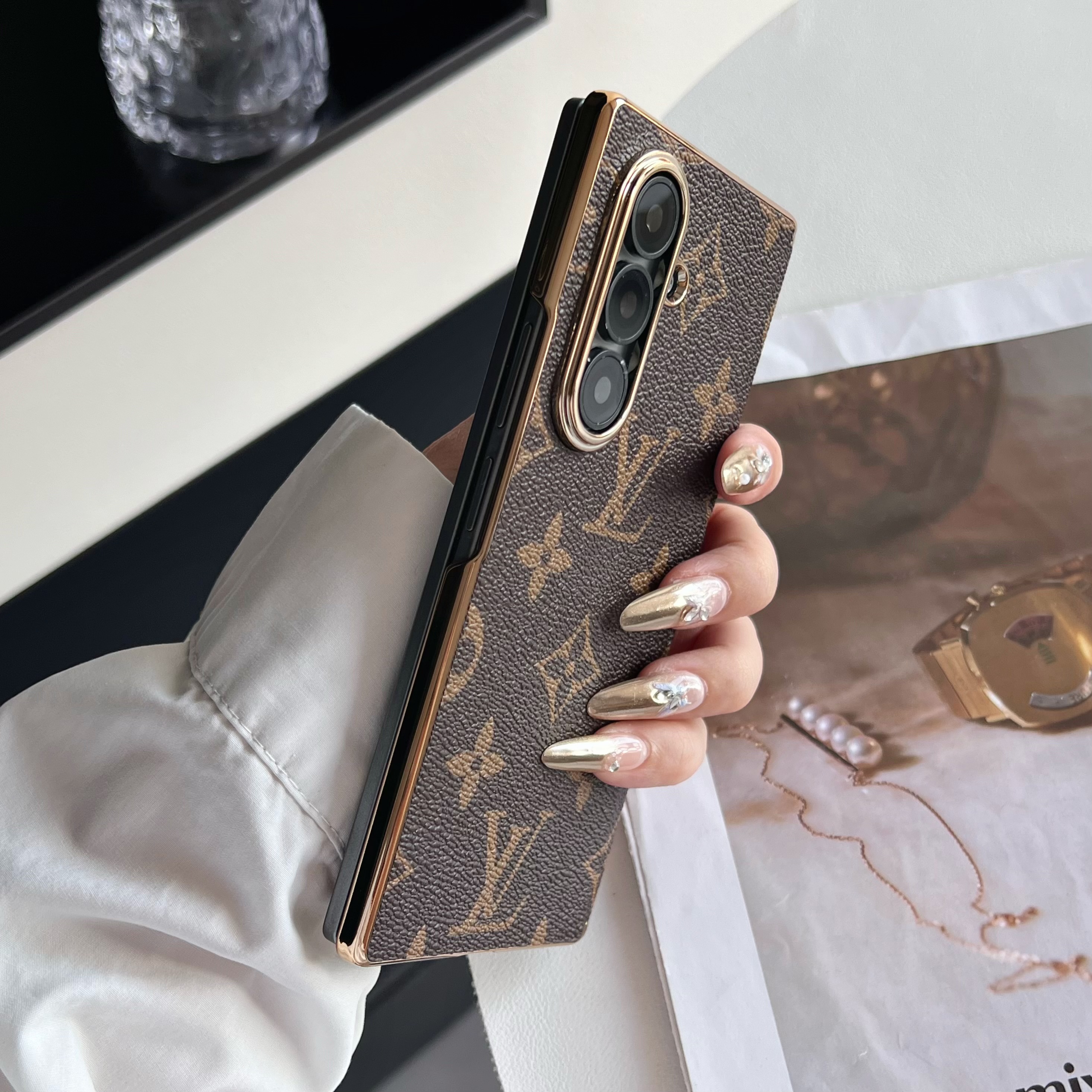 Premium Leather Monogram Samsung Galaxy Z Fold Series Case Big Printing-GELV107