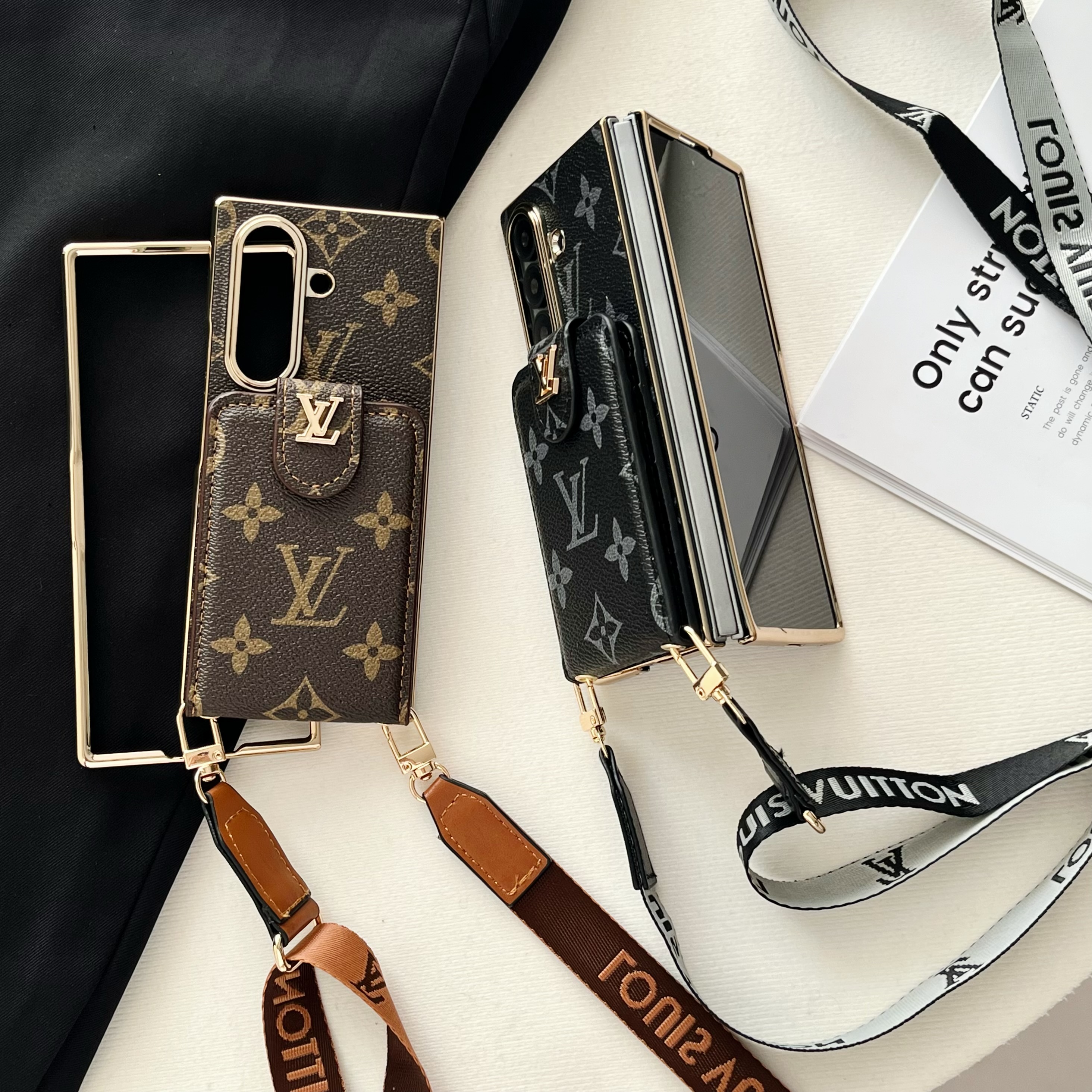 High-quality Monogram Samsung Galaxy Z Fold Series Case With Card Wallet And Strap-GELV110