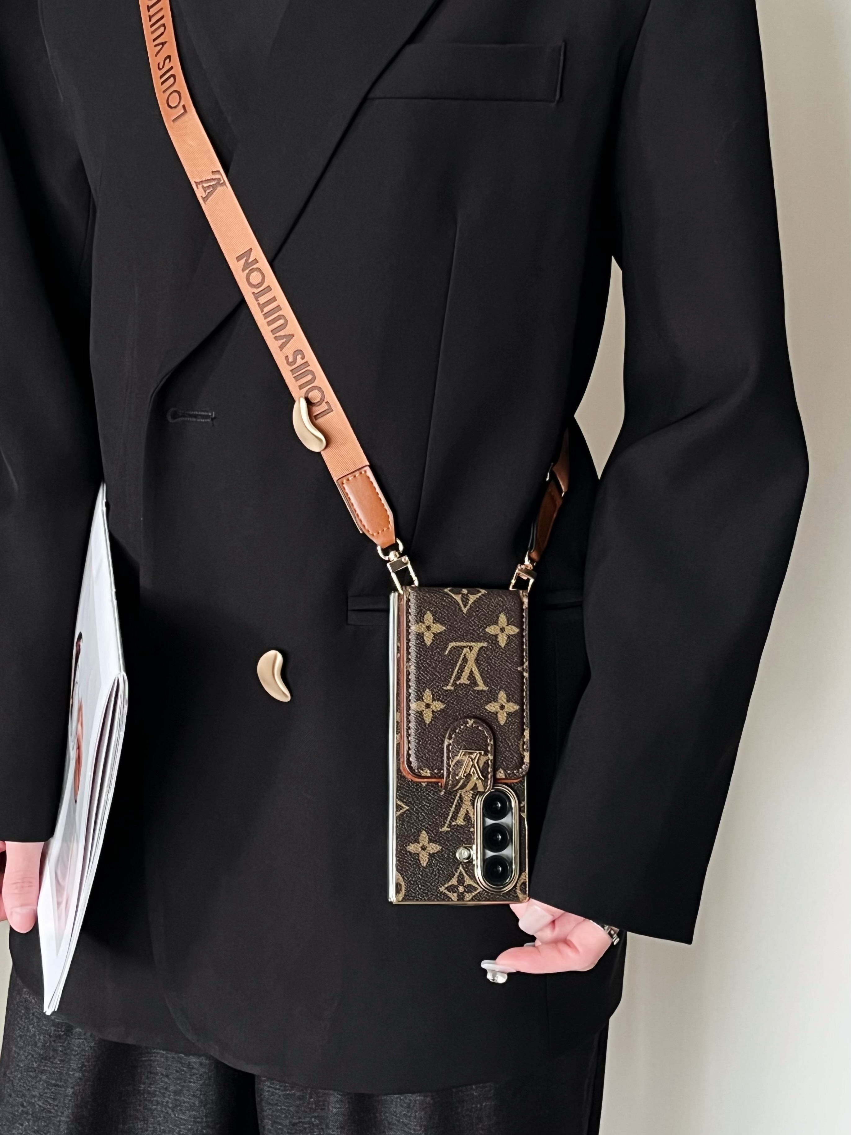 High-quality Monogram Samsung Galaxy Z Fold Series Case With Card Wallet And Strap-GELV110