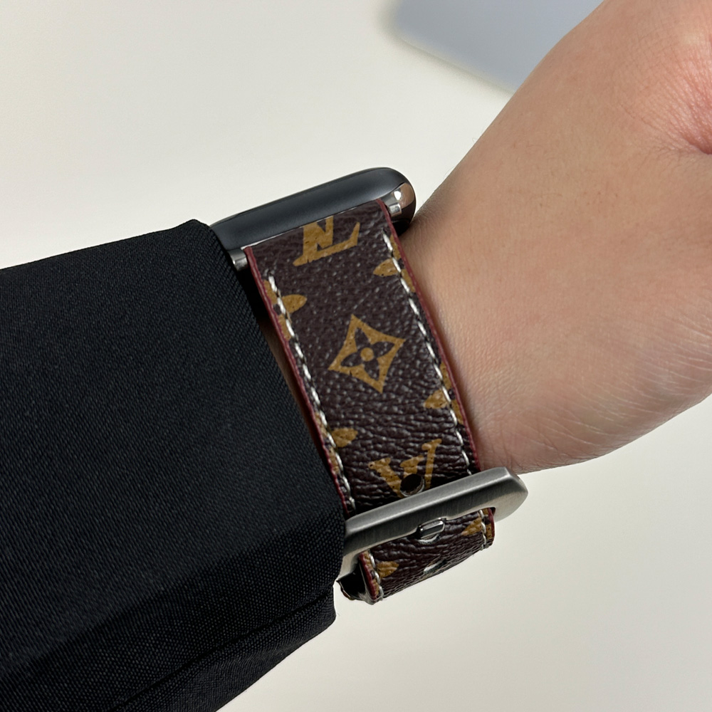 Luxury Leather Monogram Apple Watch Band Small Printing-GELV065