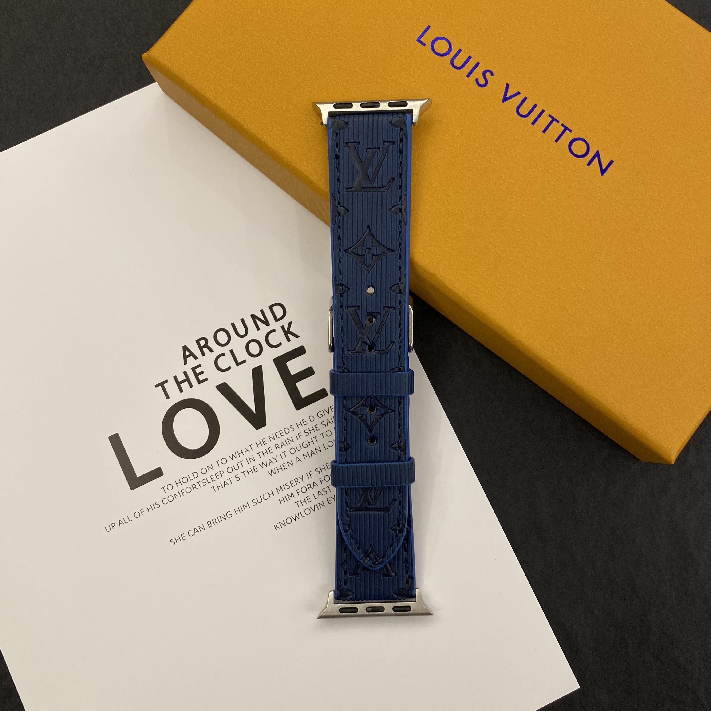 Luxury Monogram Apple Watch Band Leather Blue-SW24422-GTOCASE