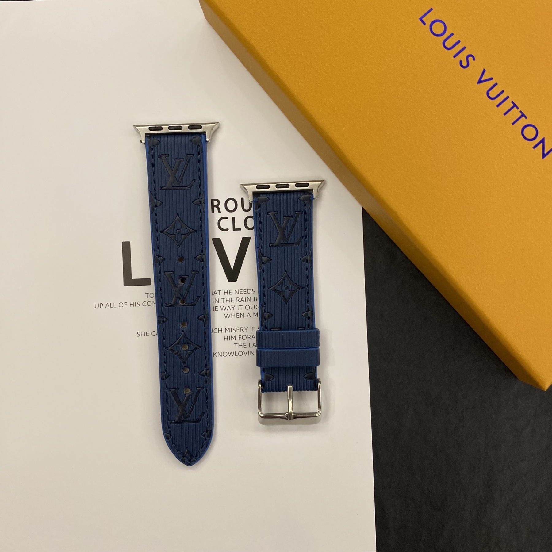 Luxury Monogram Apple Watch Band Leather Blue-SW24422-GTOCASE