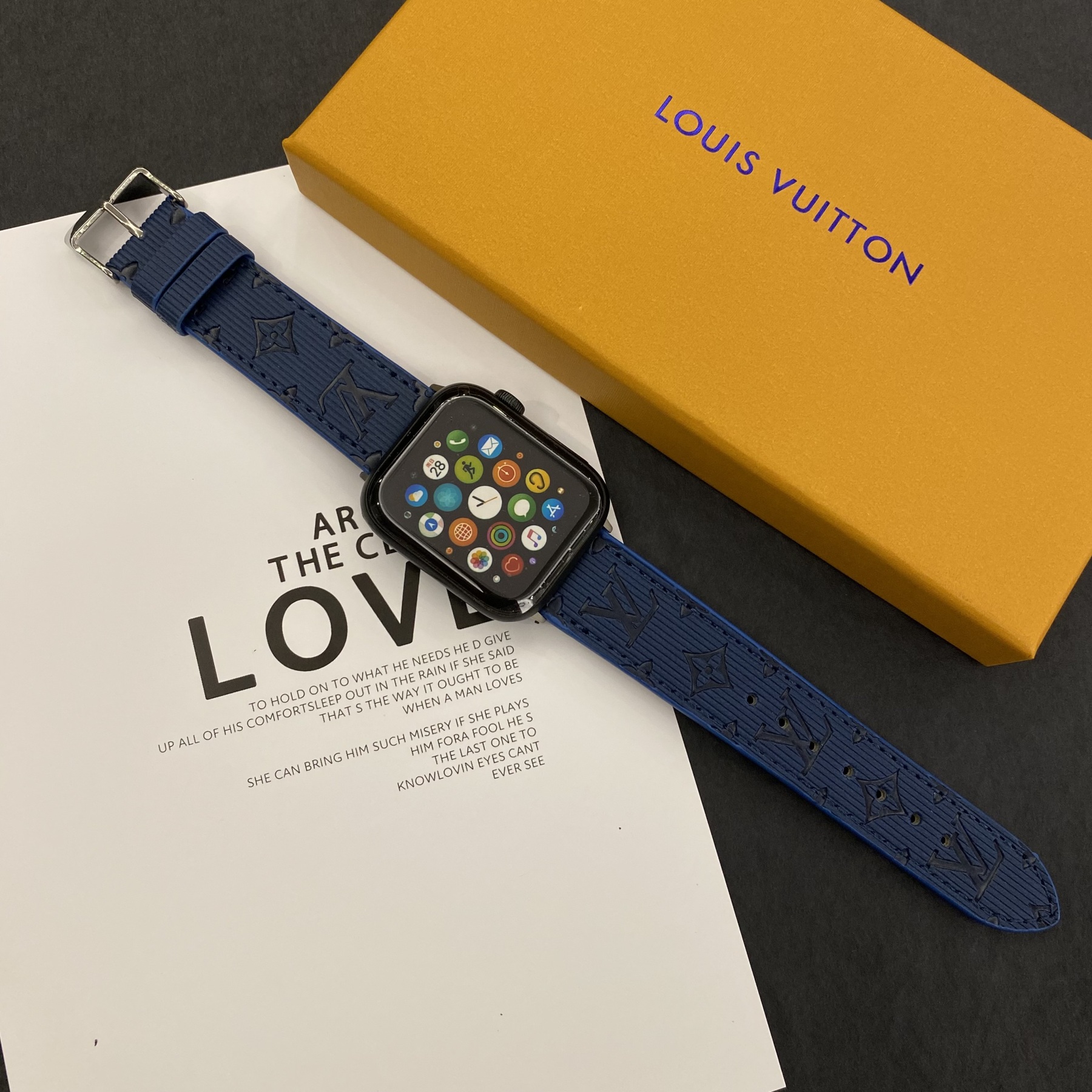 Luxury Monogram Apple Watch Band Leather Blue-SW24422-GTOCASE