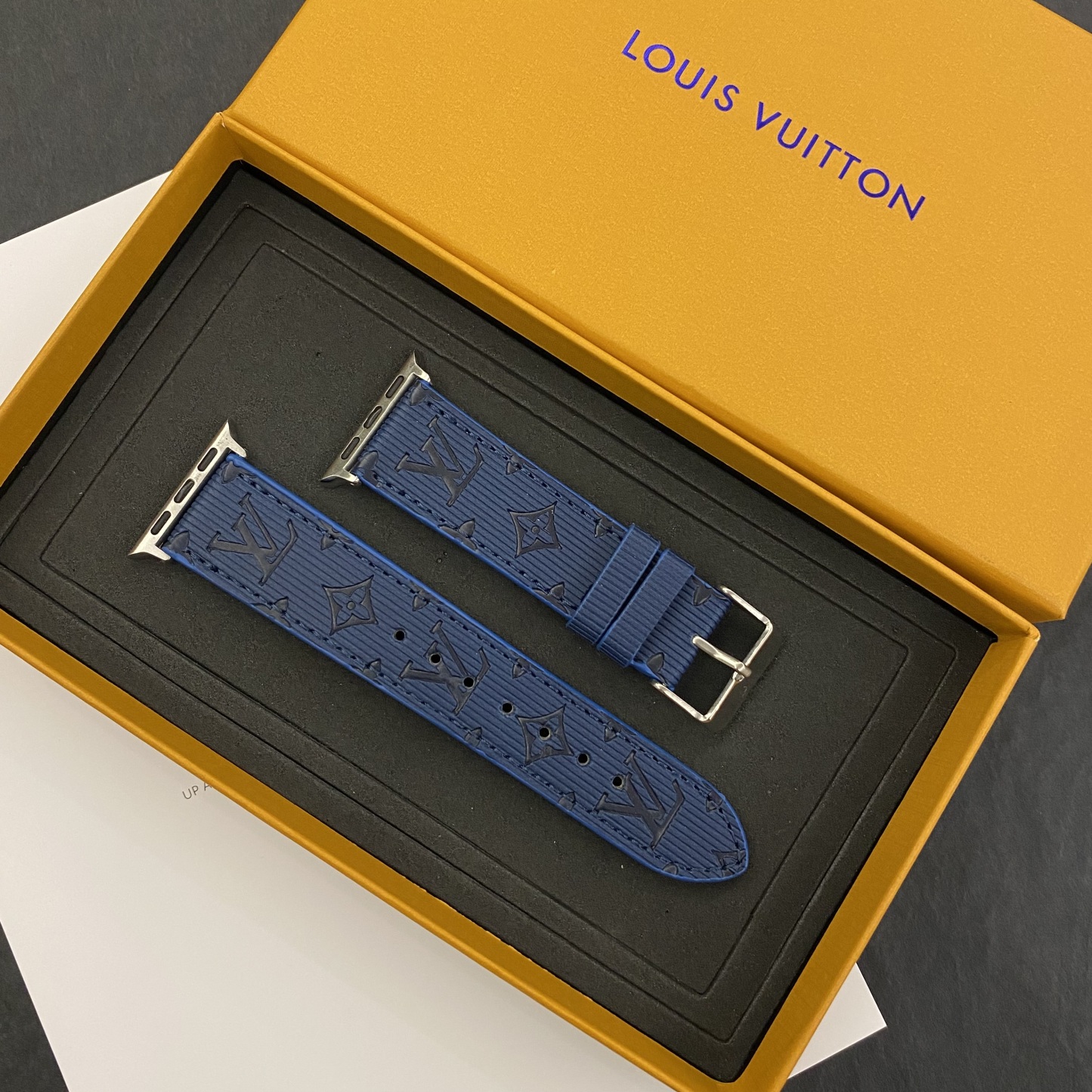 Luxury Monogram Apple Watch Band Leather Blue-SW24422-GTOCASE
