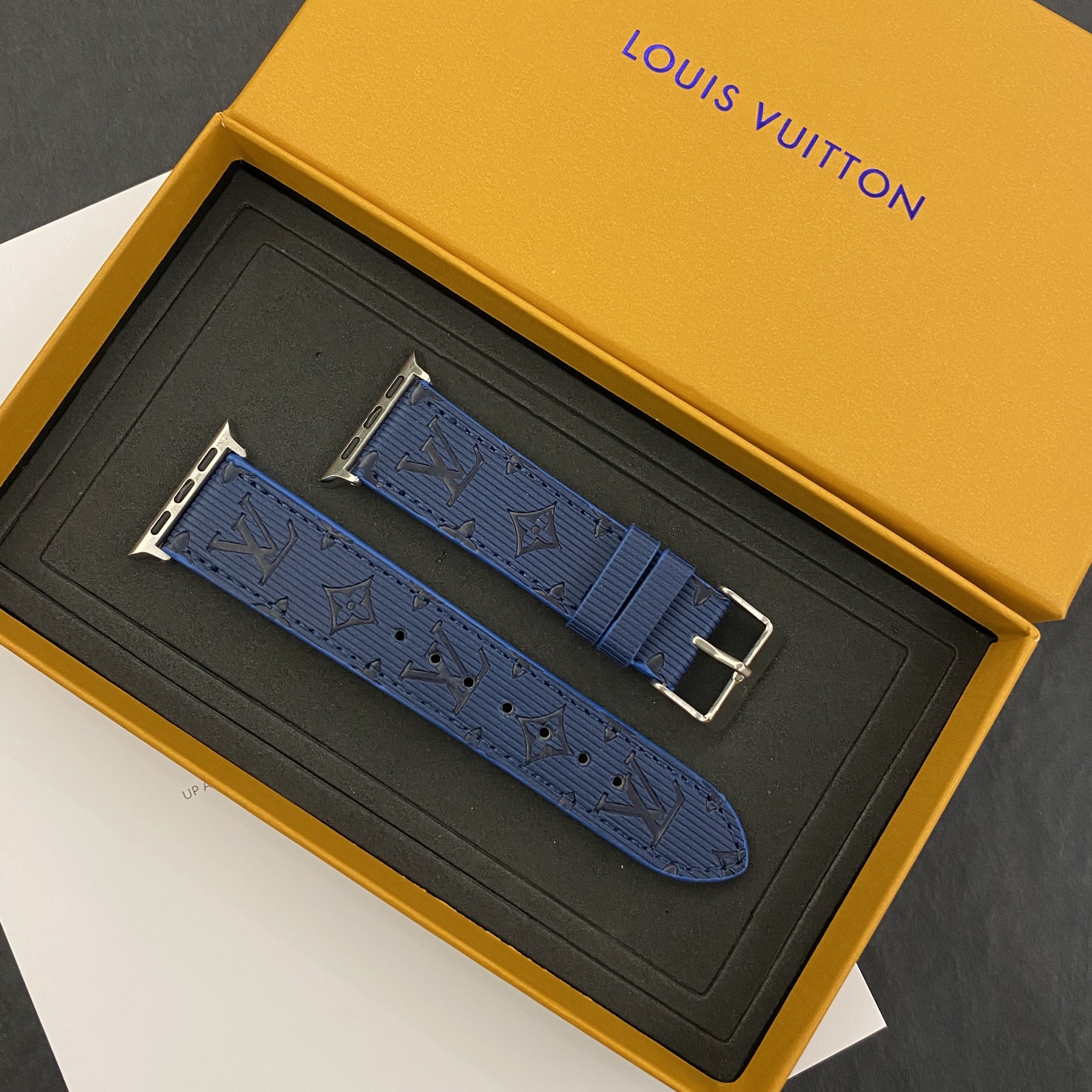 Luxury Monogram Apple Watch Band Leather Blue-SW24422-GTOCASE