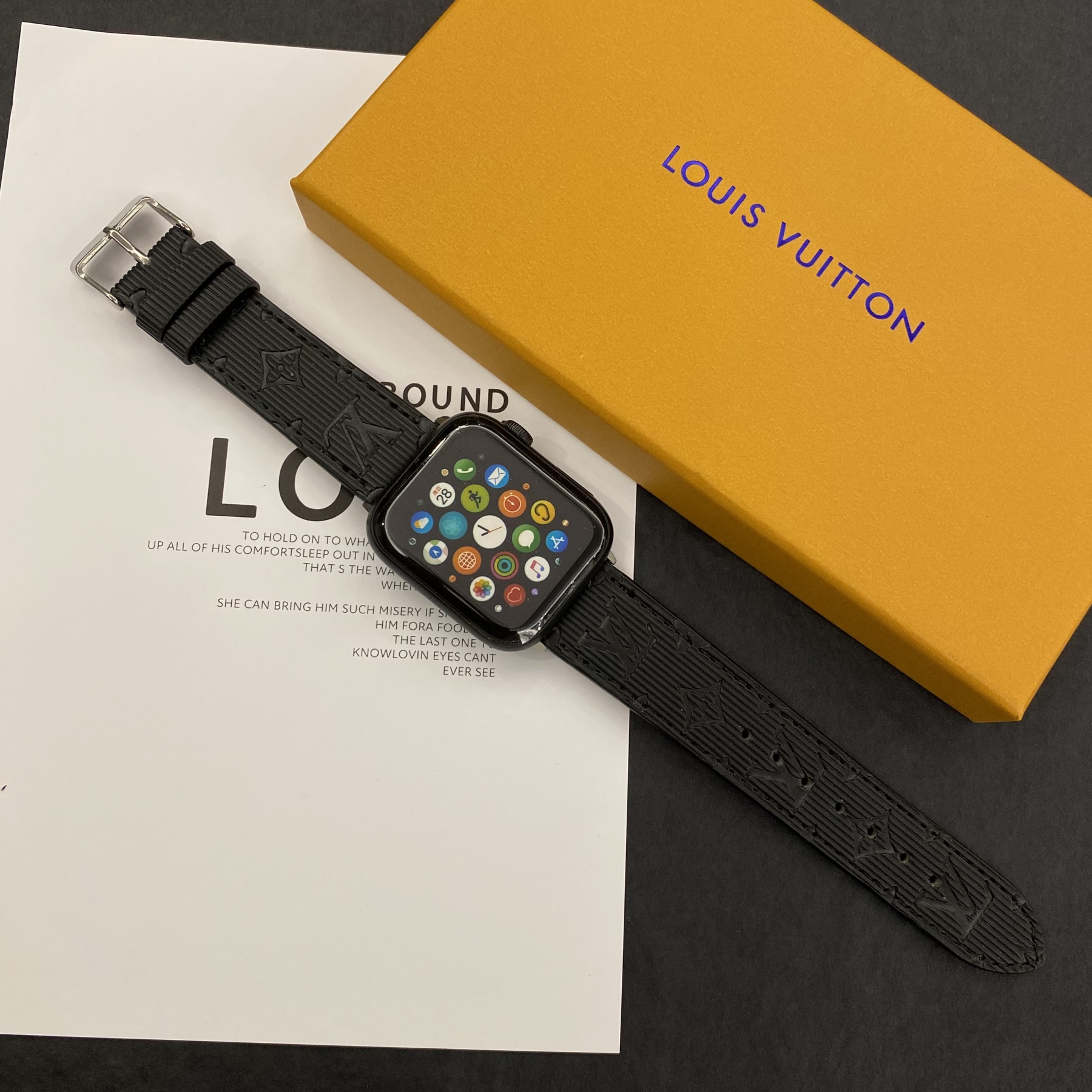 Luxury Monogram Apple Watch Band Leather Black-SW24422-GTOCASE