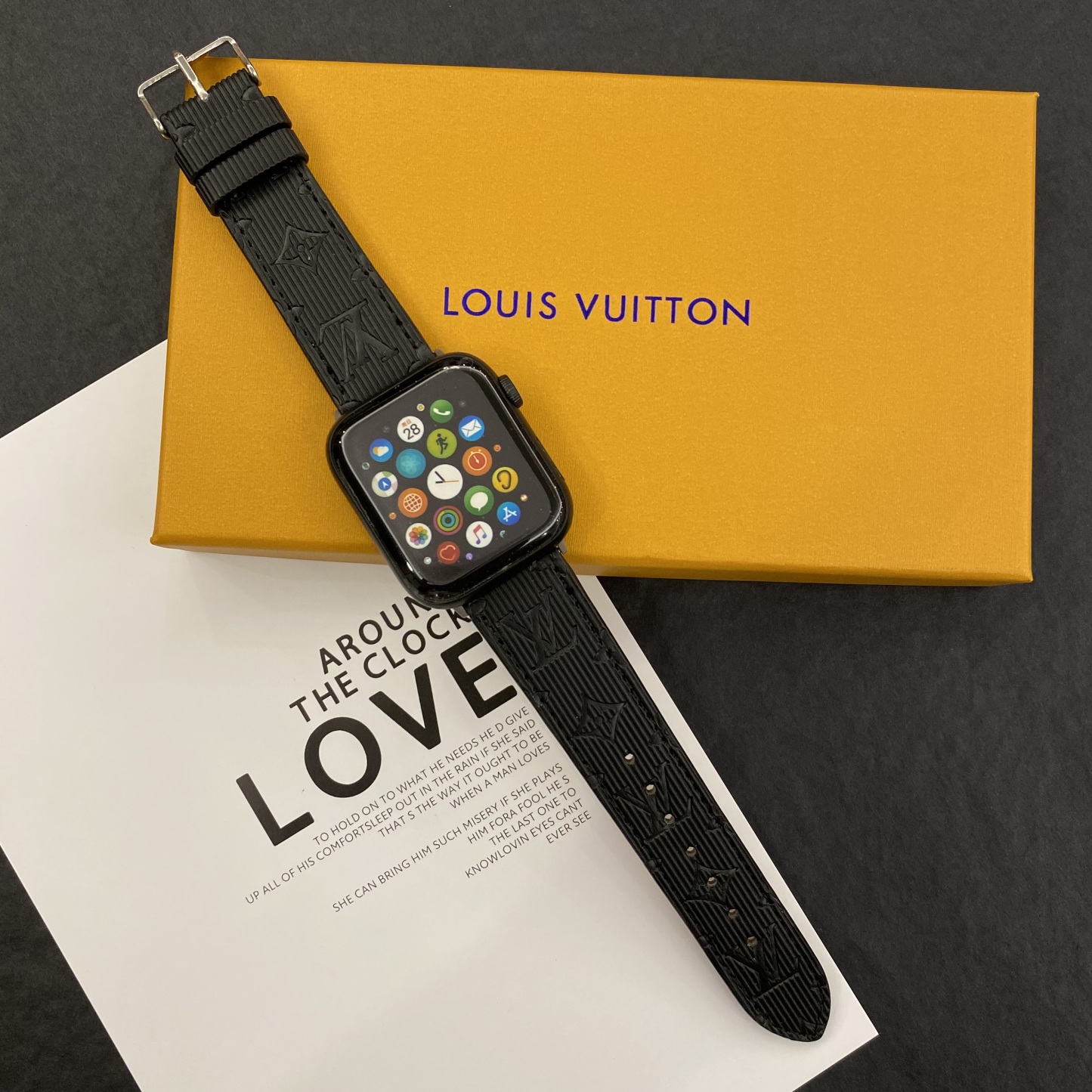 Luxury Monogram Apple Watch Band Leather Black-SW24422-GTOCASE
