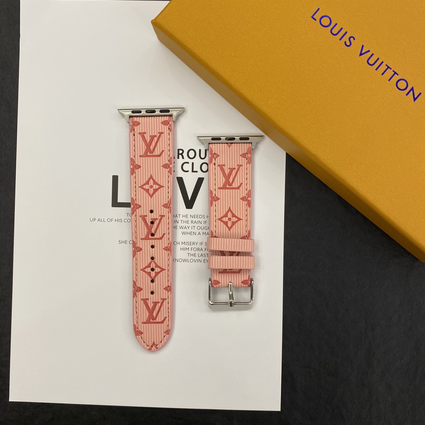 Luxury Monogram Apple Watch Band Leather Pink-SW24422-GTOCASE
