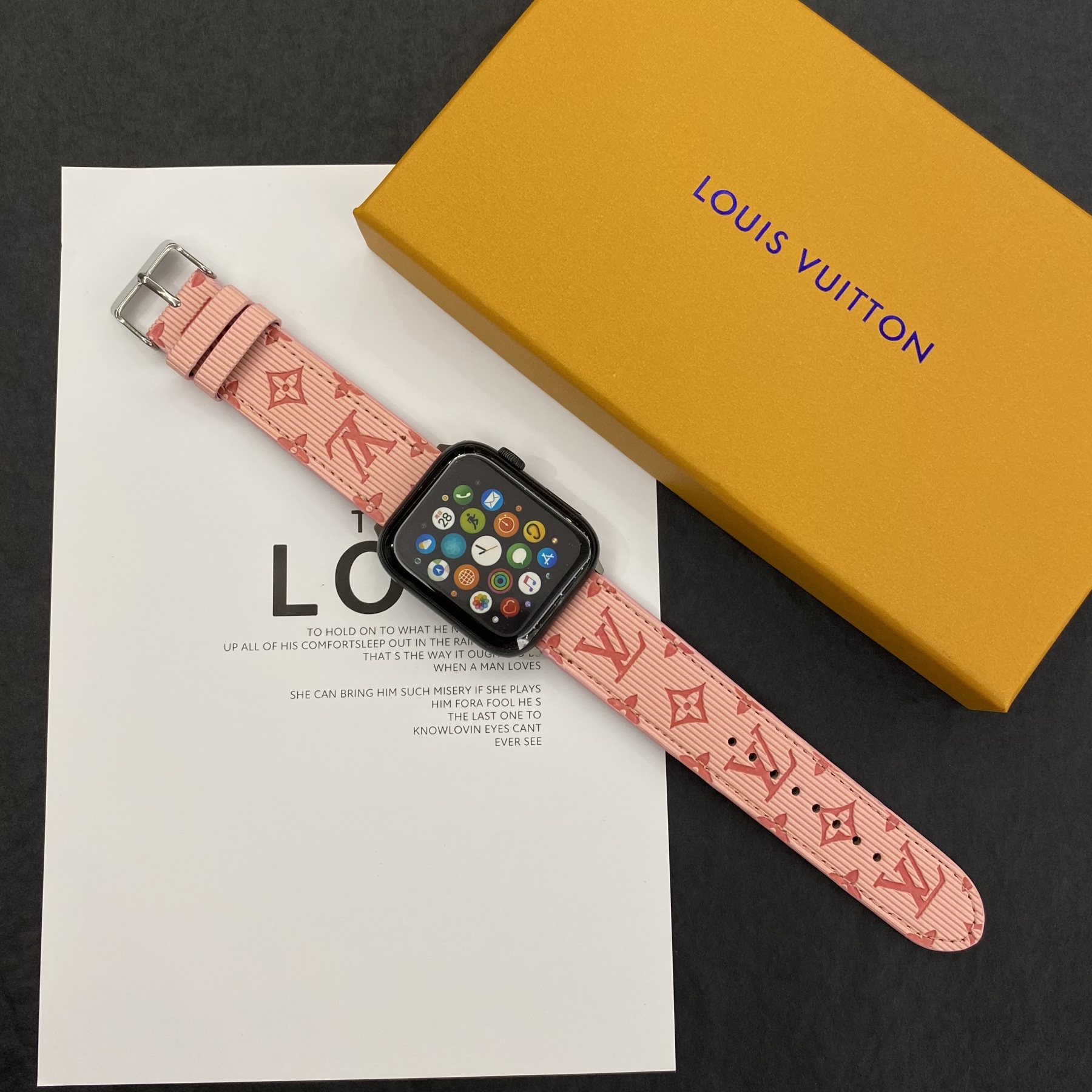 Luxury Monogram Apple Watch Band Leather Pink-SW24422-GTOCASE