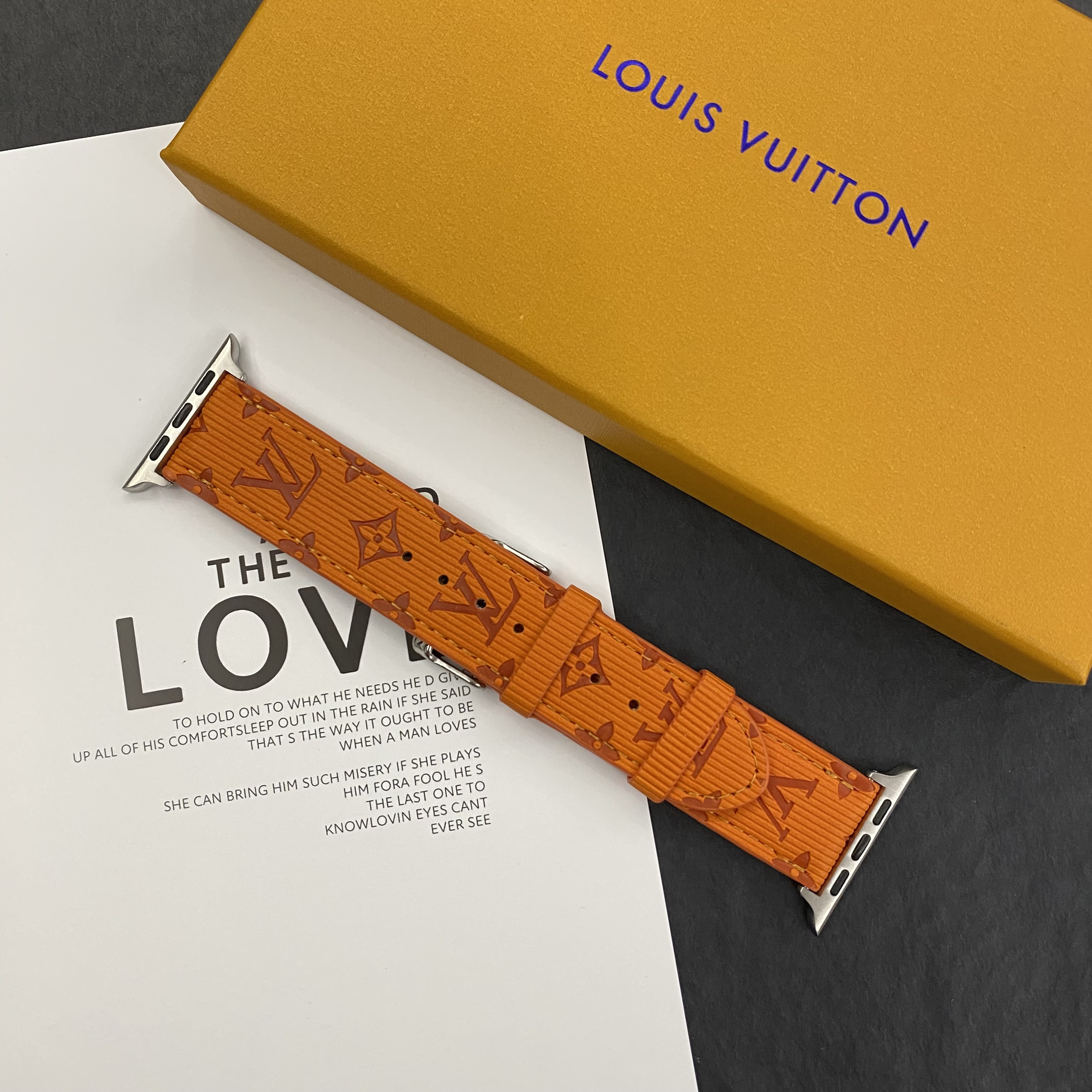 Luxury Monogram Apple Watch Band Leather Orange-SW24422-GTOCASE