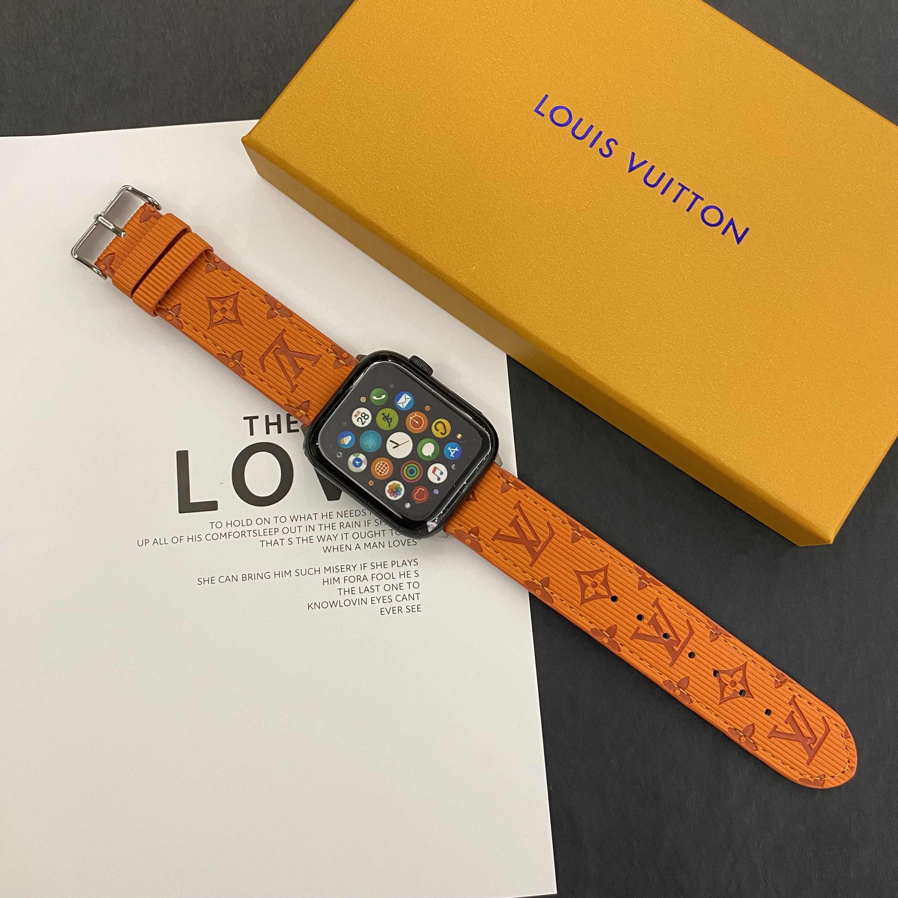 Luxury Monogram Apple Watch Band Leather Orange-SW24422-GTOCASE