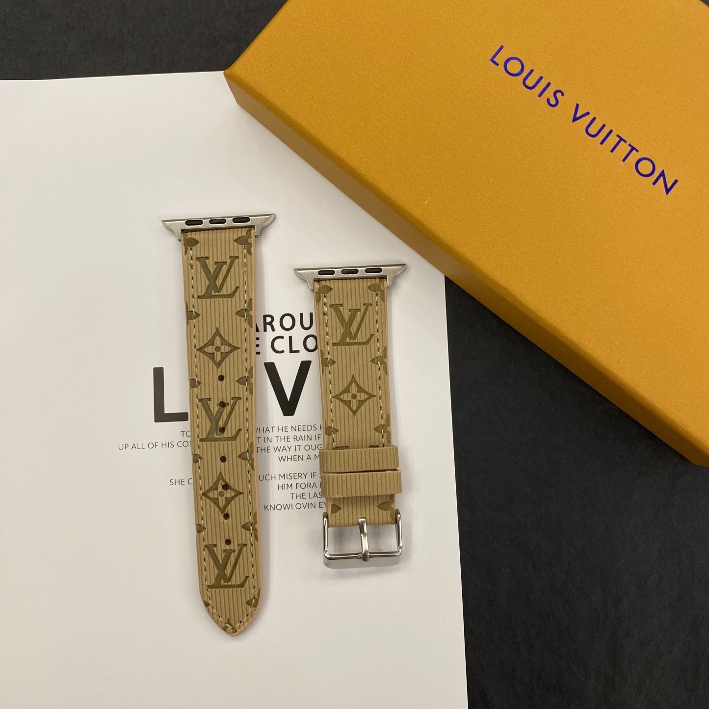 Luxury Monogram Apple Watch Band Leather Coffee-SW24422-GTOCASE