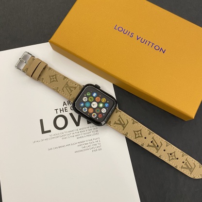 Luxury Monogram Apple Watch Band Leather Coffee-SW24422-GTOCASE