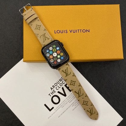 Luxury Monogram Apple Watch Band Leather Coffee-SW24422-GTOCASE