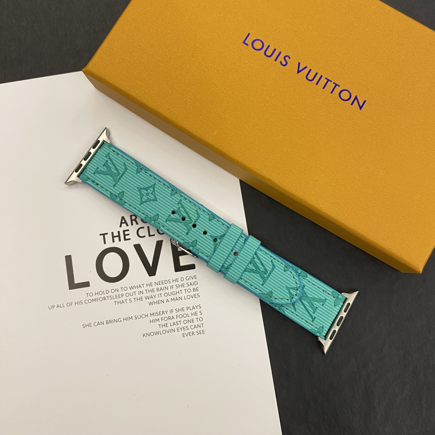 Luxury Monogram Apple Watch Band Leather Sky Blue-SW24422-GTOCASE