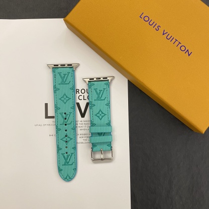 Luxury Monogram Apple Watch Band Leather Sky Blue-SW24422-GTOCASE