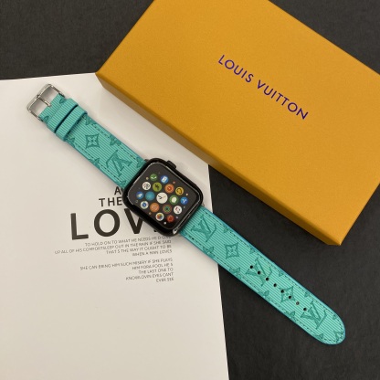 Luxury Monogram Apple Watch Band Leather Sky Blue-SW24422-GTOCASE