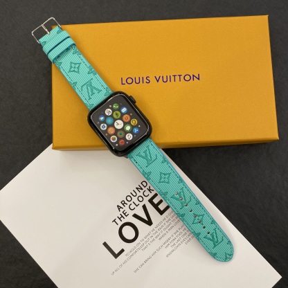 Luxury Monogram Apple Watch Band Leather Sky Blue-SW24422-GTOCASE