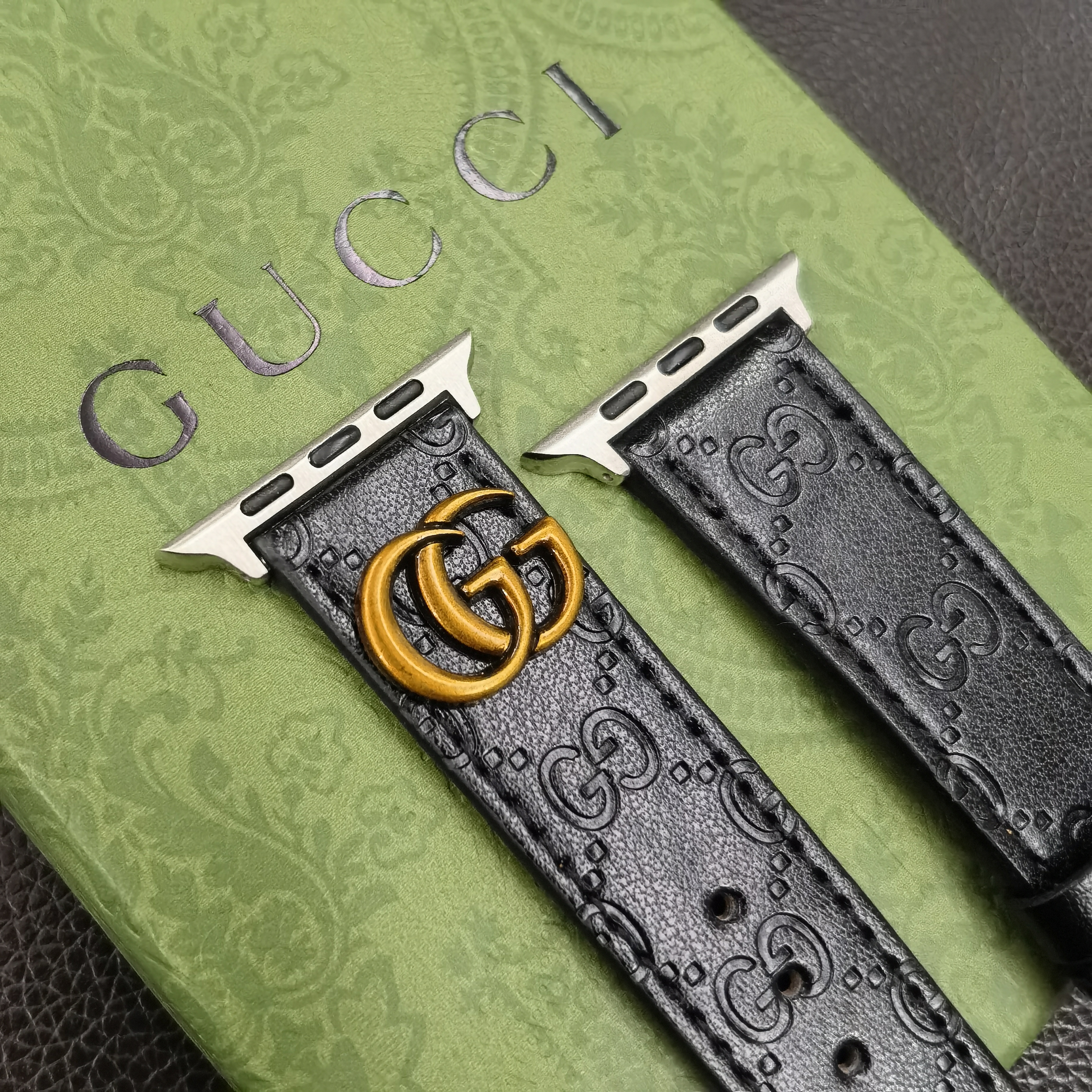 Leather GG Apple Watch Band Black-YH24422-GTOCASE