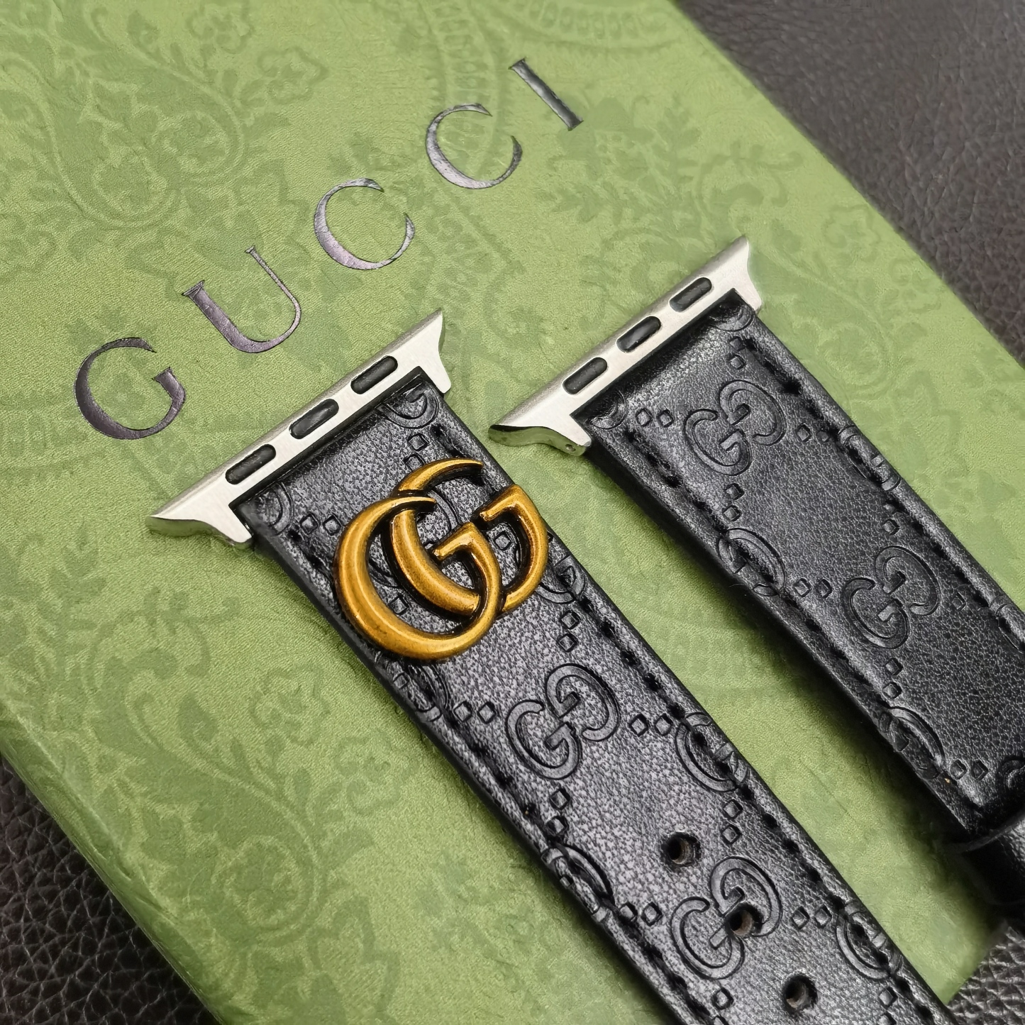 Leather GG Apple Watch Band Black-YH24422-GTOCASE
