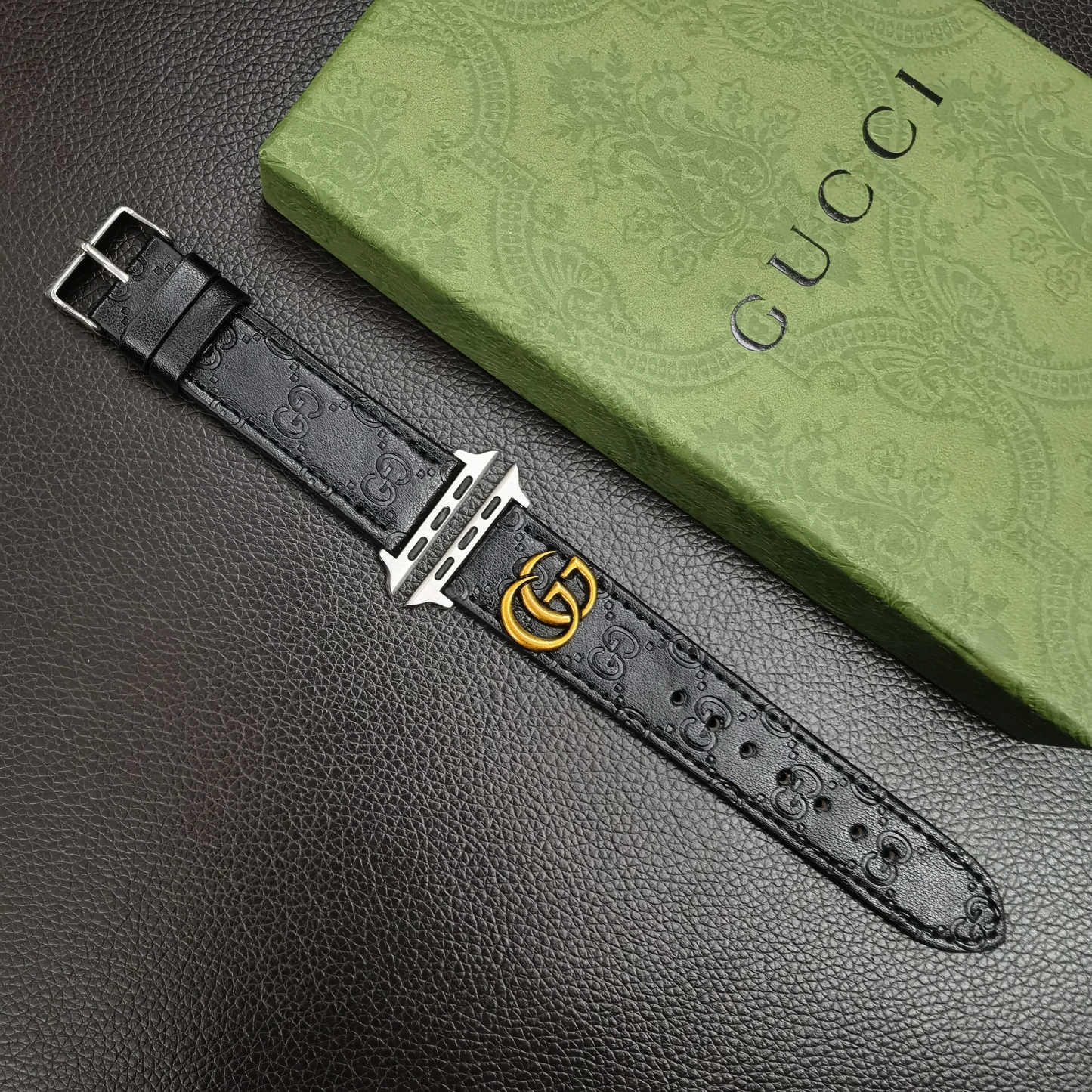 Leather GG Apple Watch Band Black-YH24422-GTOCASE