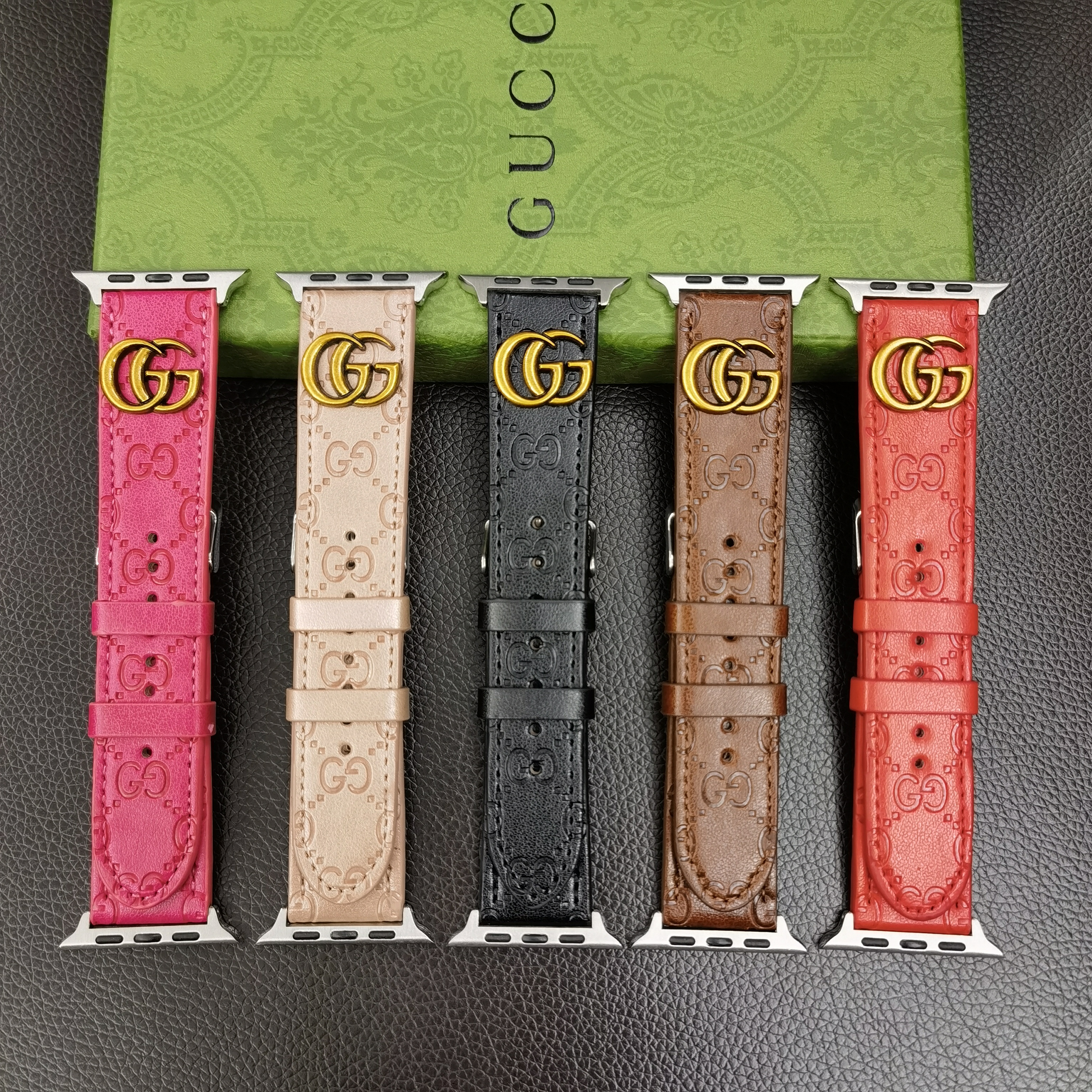 Leather GG Apple Watch Band Black-YH24422-GTOCASE