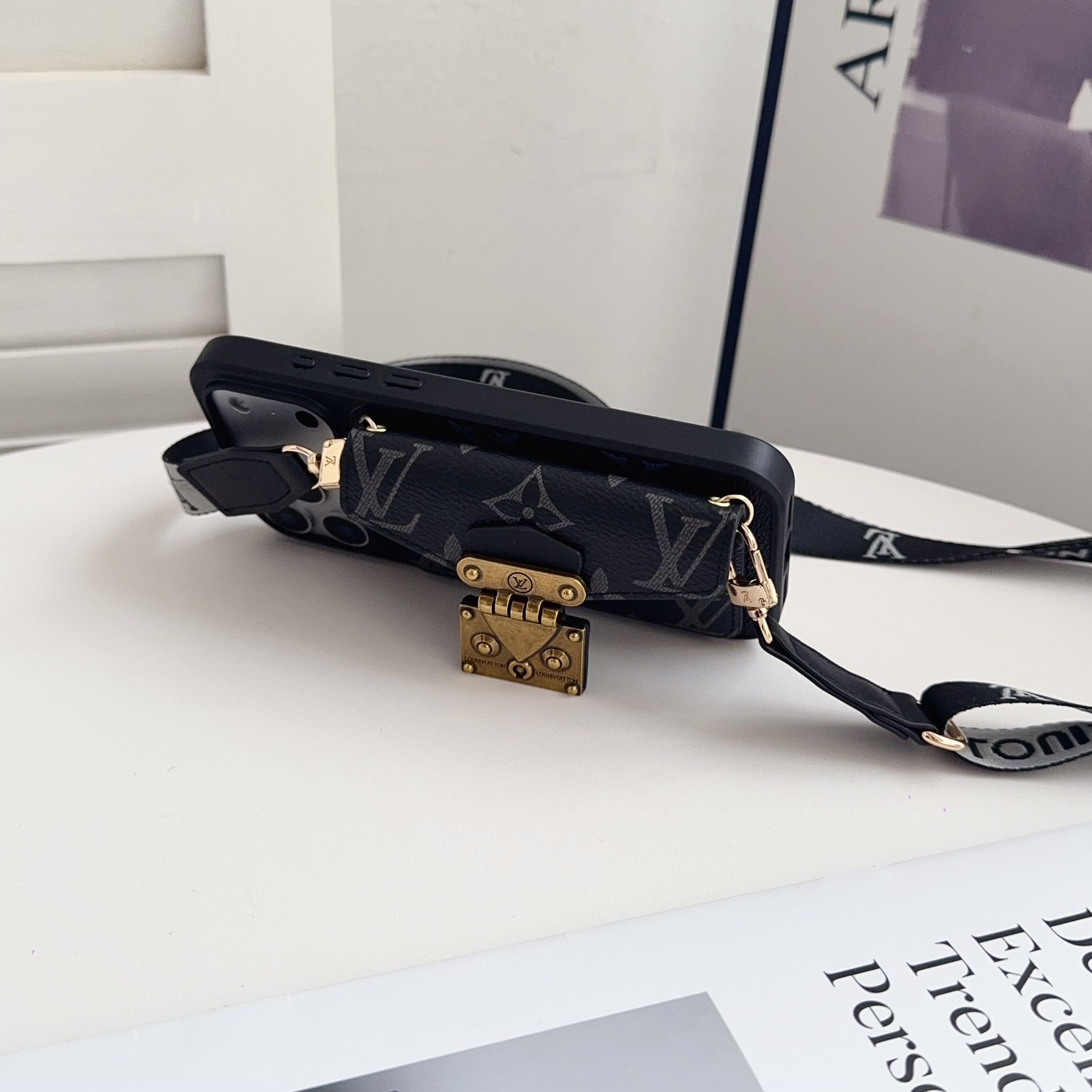 Classic Leather Monogram iPhone Case With Card Holder And Strap-MYK251605