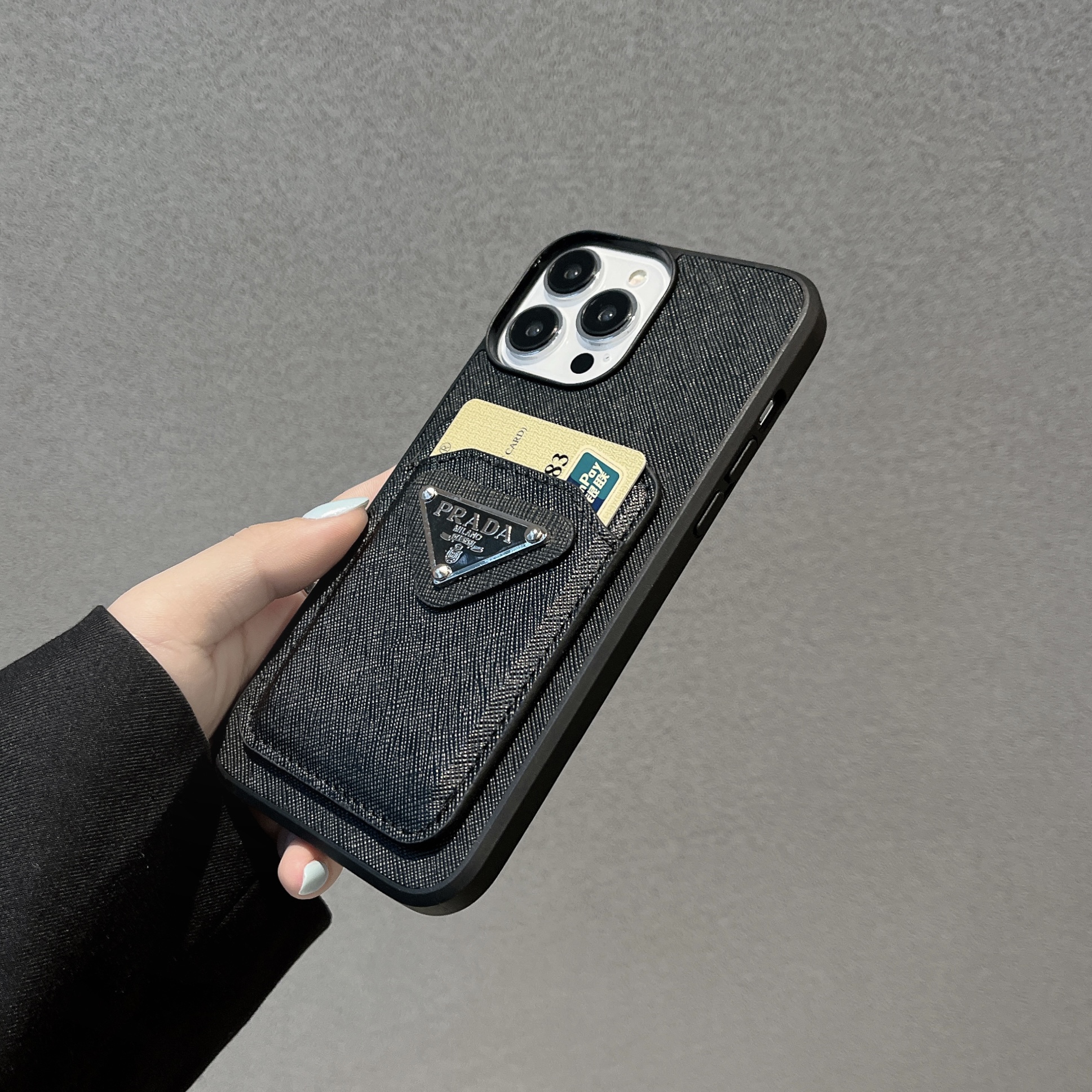 Classic PR iPhone Case With Card Holder Black -JDB240403-GTOCASE