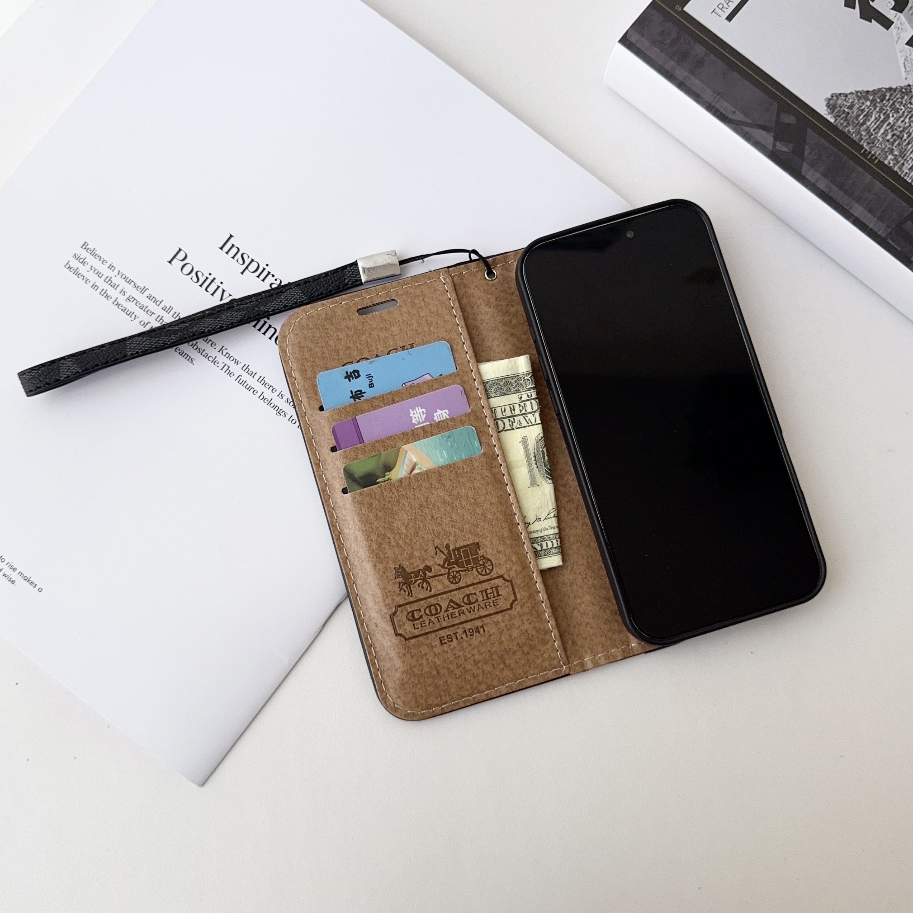 Classic Leather CH iPhone Case With Fold Wallet And Strap-LBPL005