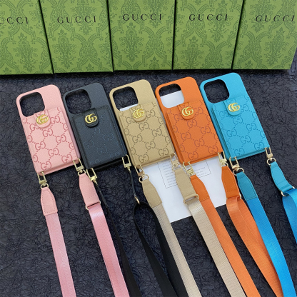 GG iPhone Case With Wallet And Strap Black -SXK240513-GTOCASE