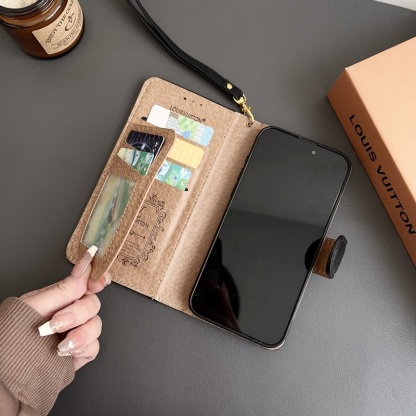 Monogram iPhone Case With Wallet  Leather Flip Case with Card Holders-PTK240513-GTOCASE